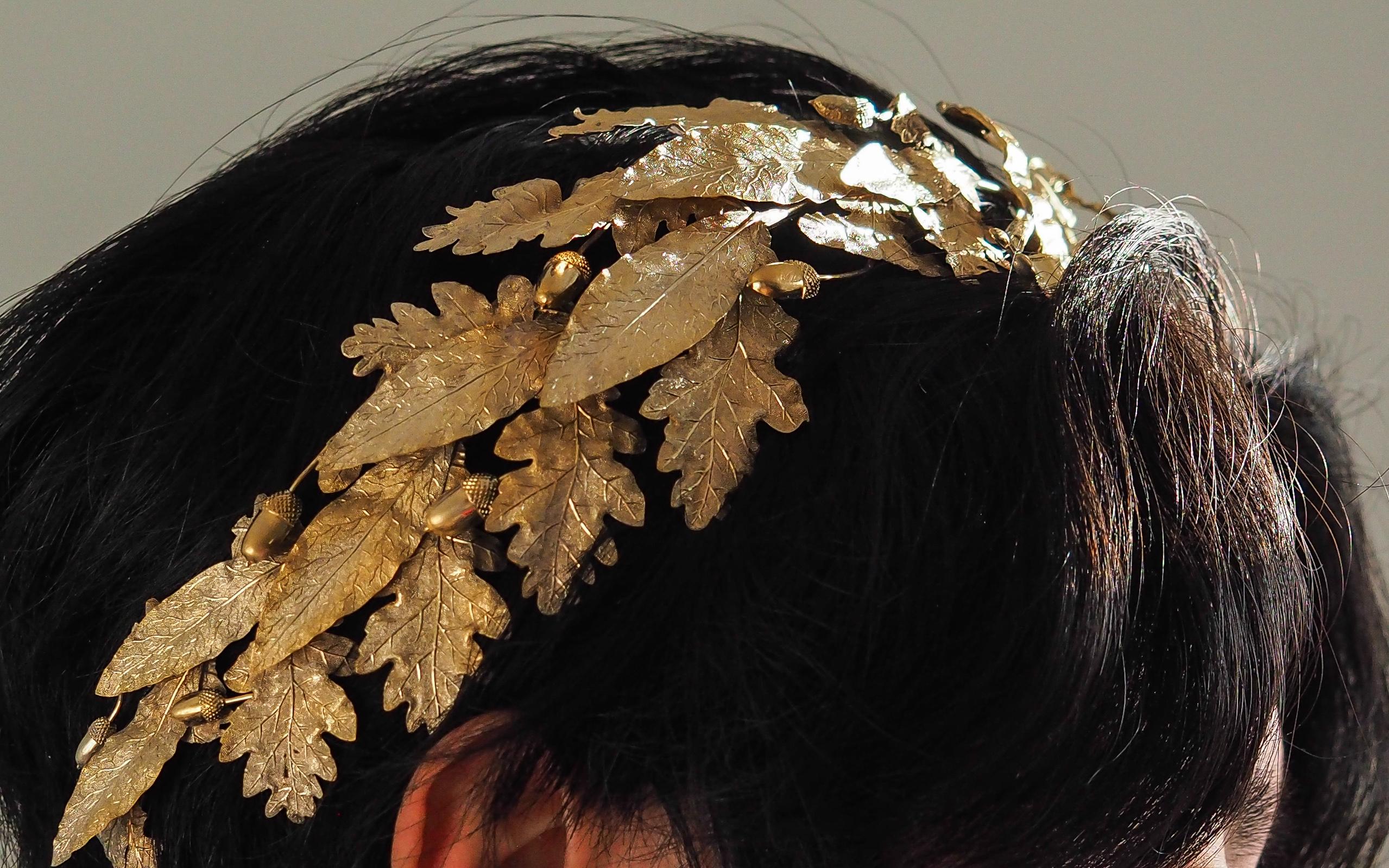 Antique French Solid Silver Gilt Crown Foliate Wreath Laurel/Acorn Leaves 19th c. in vendita 5