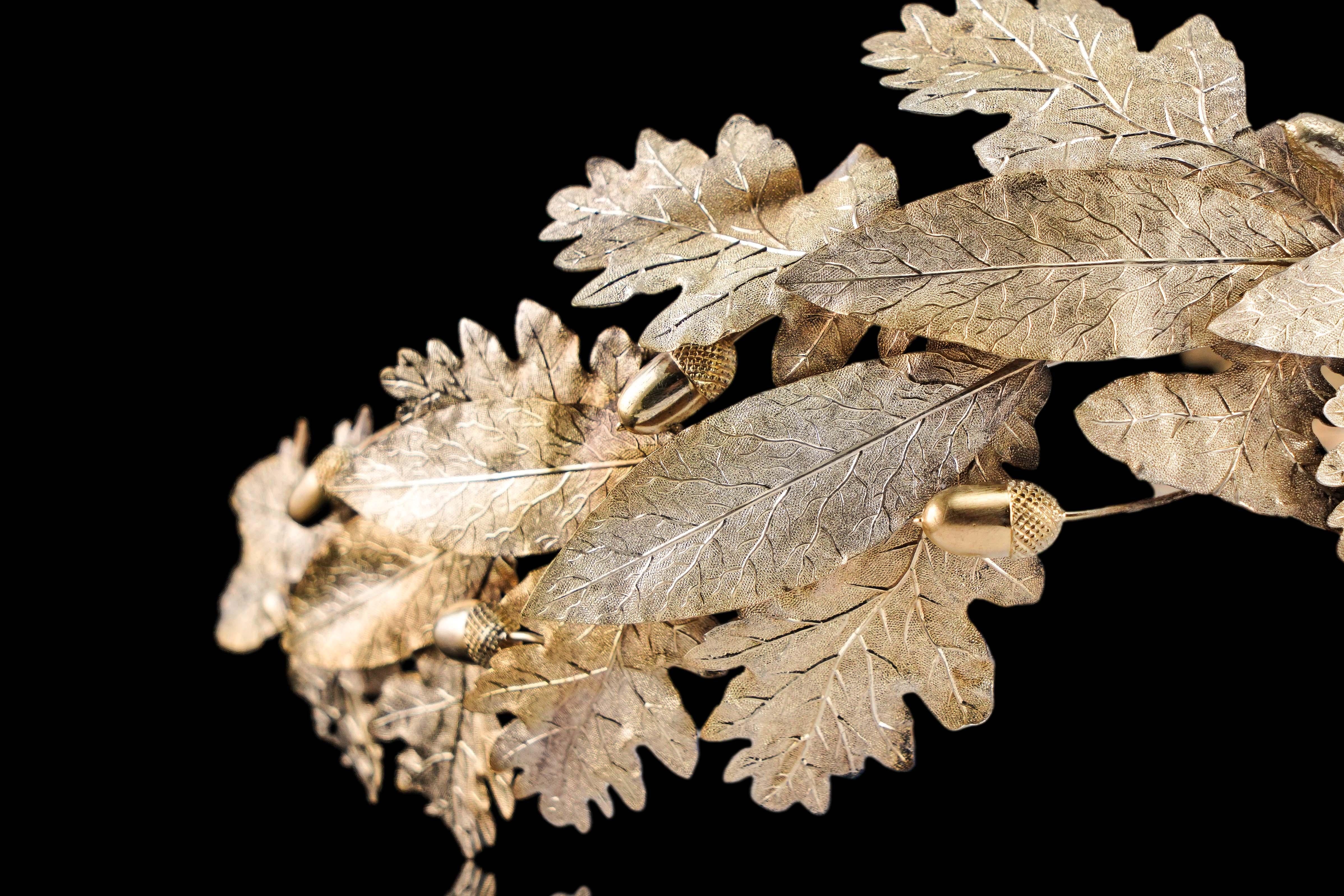 Antique French Solid Silver Gilt Crown Foliate Wreath Laurel/Acorn Leaves 19th c. in vendita 7
