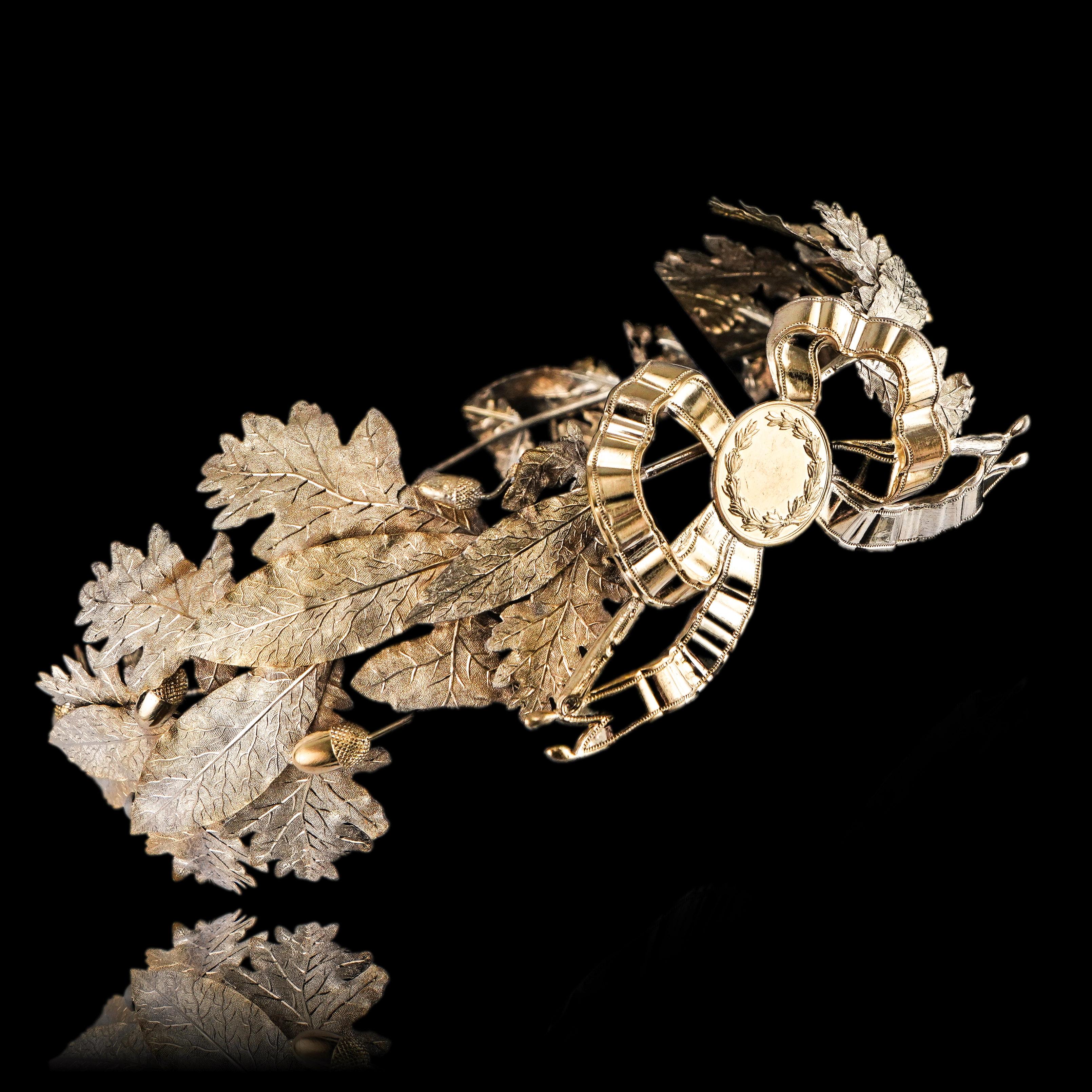 Antique French Solid Silver Gilt Crown Foliate Wreath Laurel/Acorn Leaves 19th c. in vendita 13