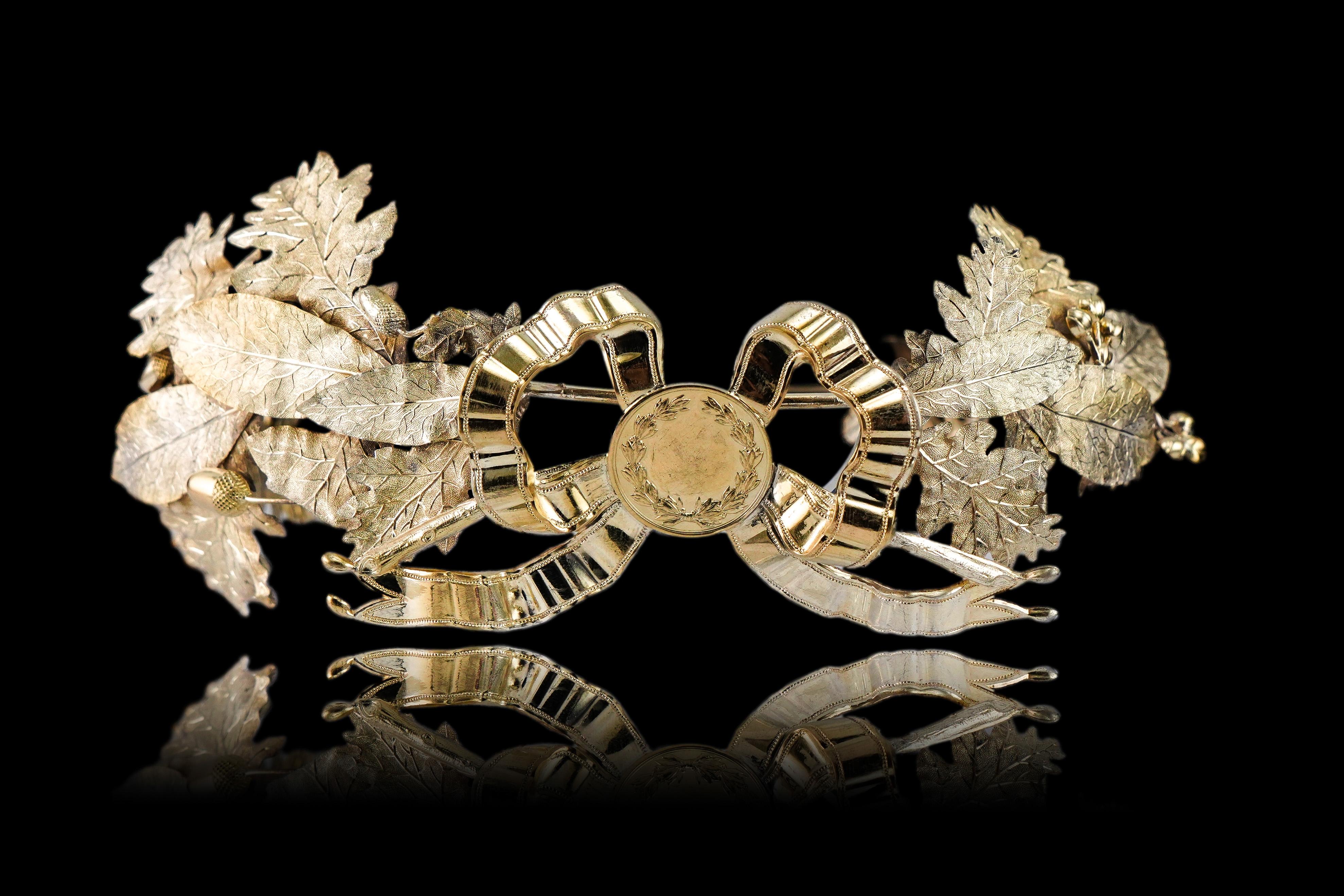 Antique French Solid Silver Gilt Crown Foliate Wreath Laurel/Acorn Leaves 19th c. in vendita 15