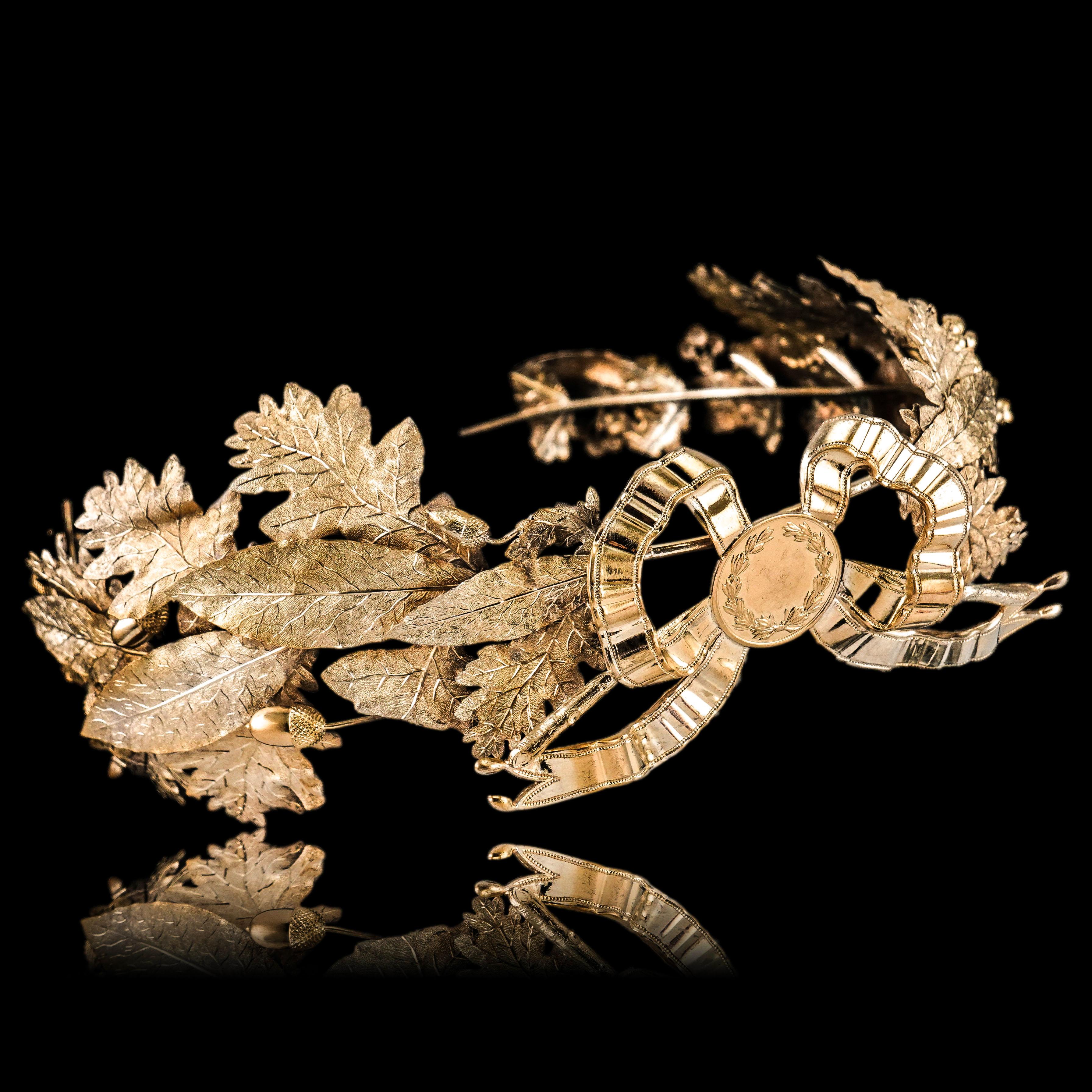 Antique French Solid Silver Gilt Crown Foliate Wreath Laurel/Acorn Leaves 19th c. in vendita 2