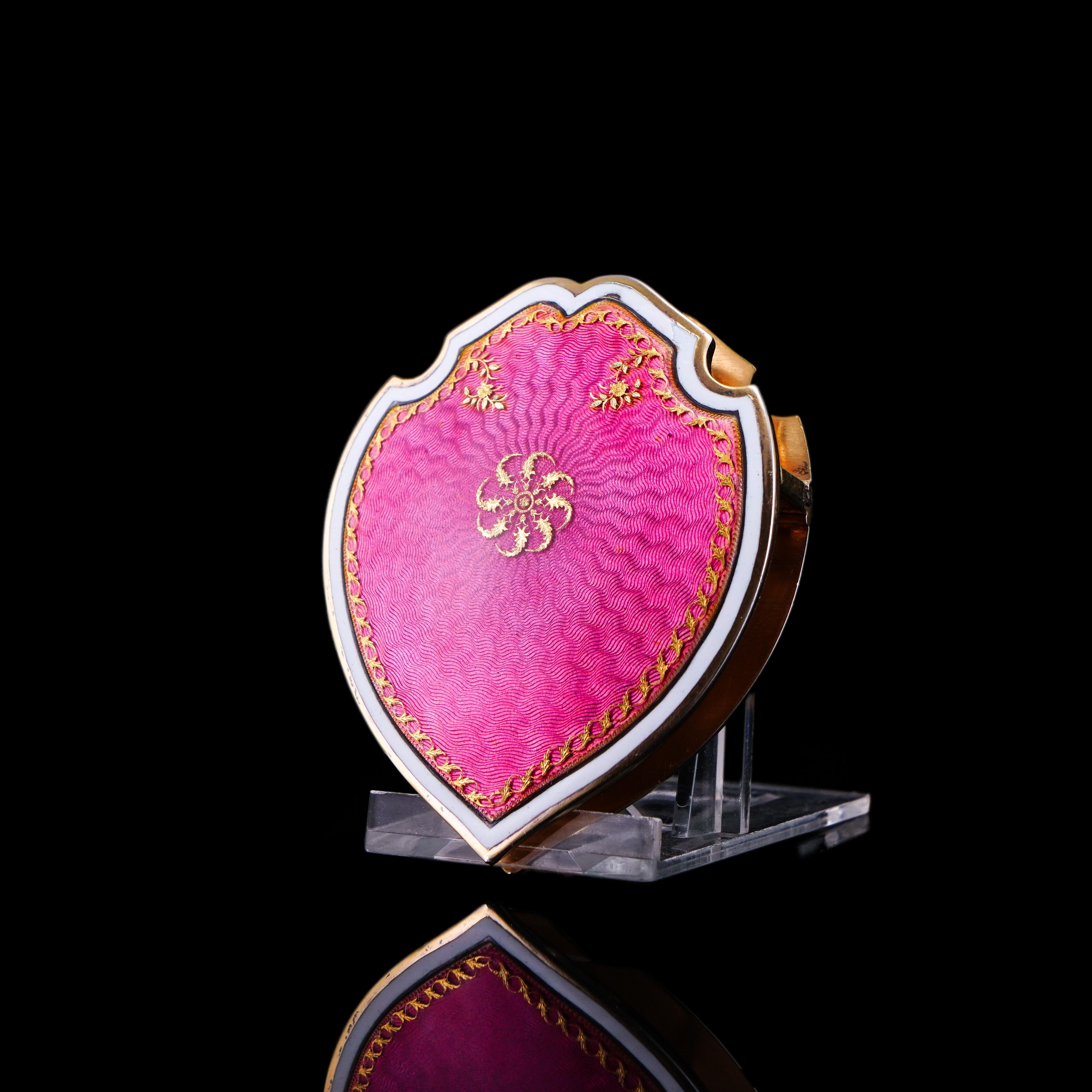 Antique French Solid Silver Gilt Pink Enamel Guilloche Large Paper Clip - c.1880 In Good Condition In London, GB
