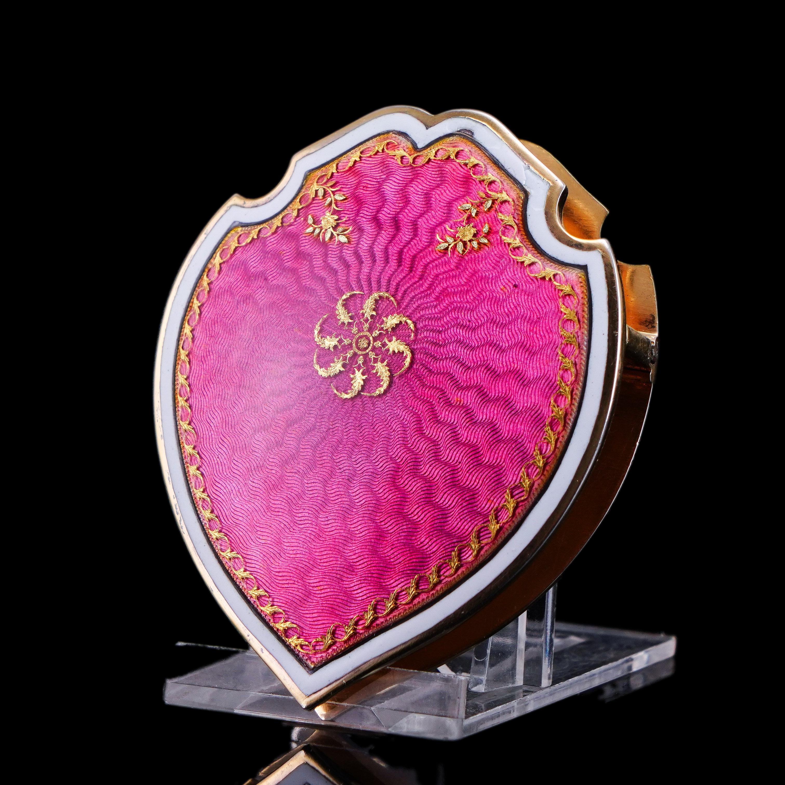19th Century Antique French Solid Silver Gilt Pink Enamel Guilloche Large Paper Clip - c.1880