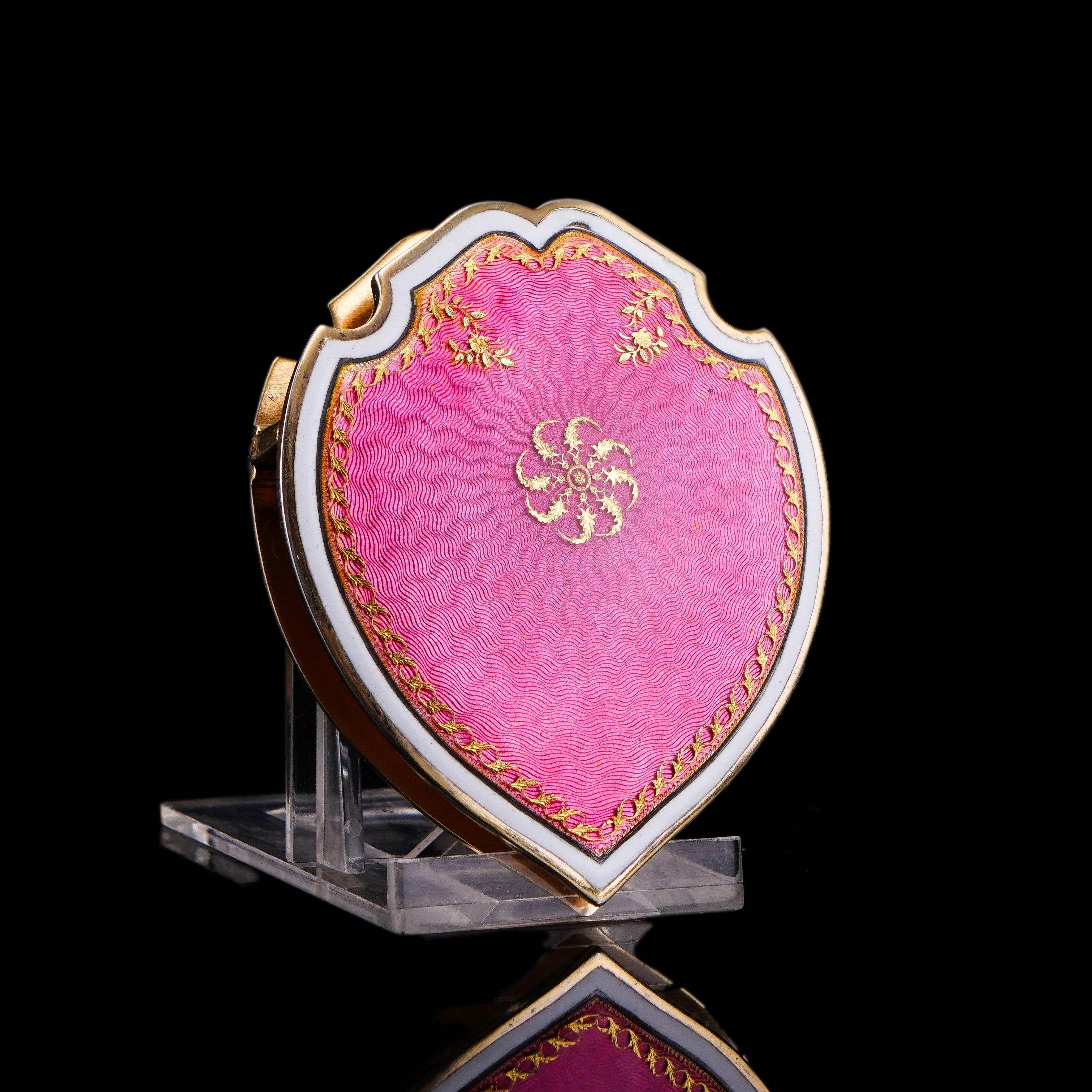 Antique French Solid Silver Gilt Pink Enamel Guilloche Large Paper Clip - c.1880 1