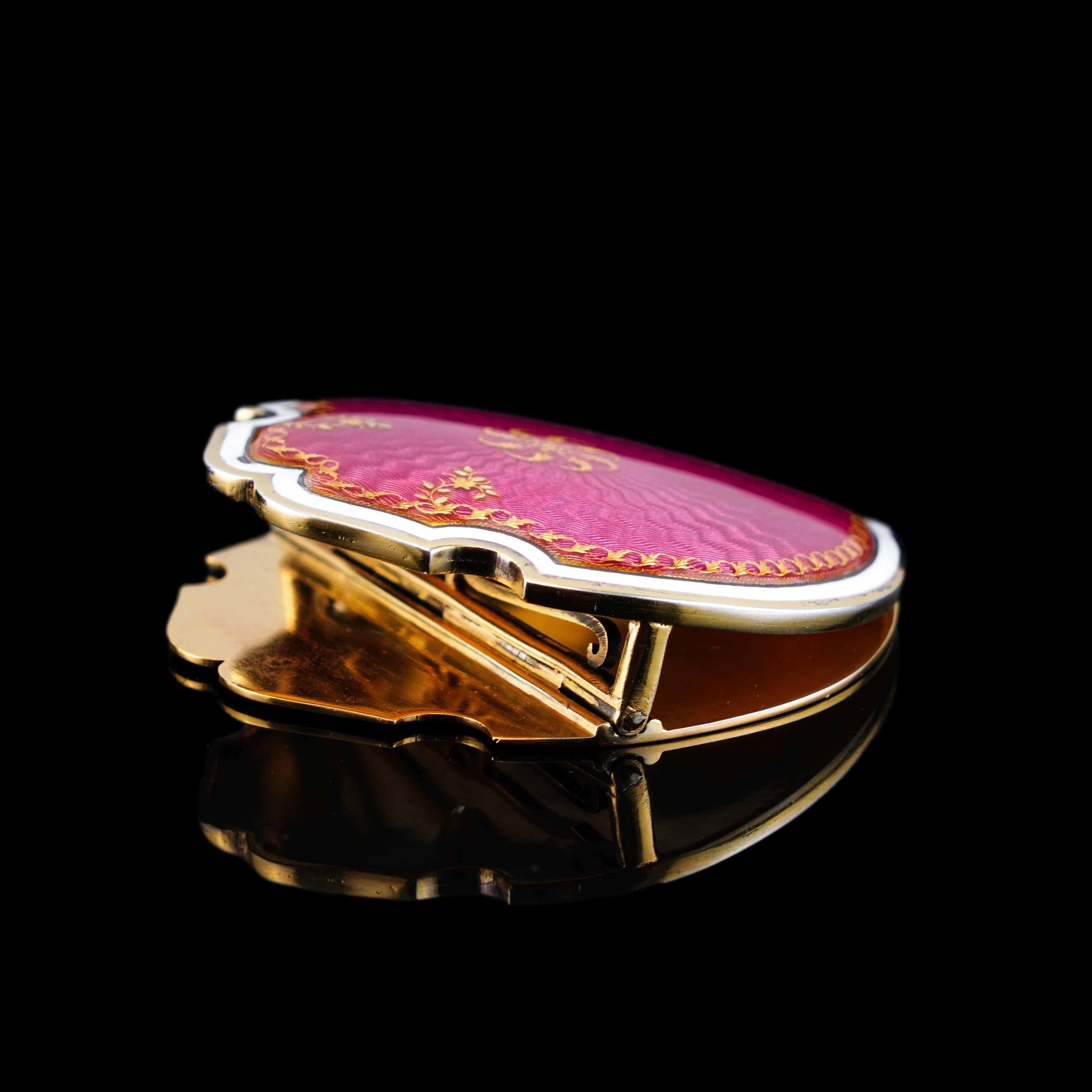 Antique French Solid Silver Gilt Pink Enamel Guilloche Large Paper Clip - c.1880 5