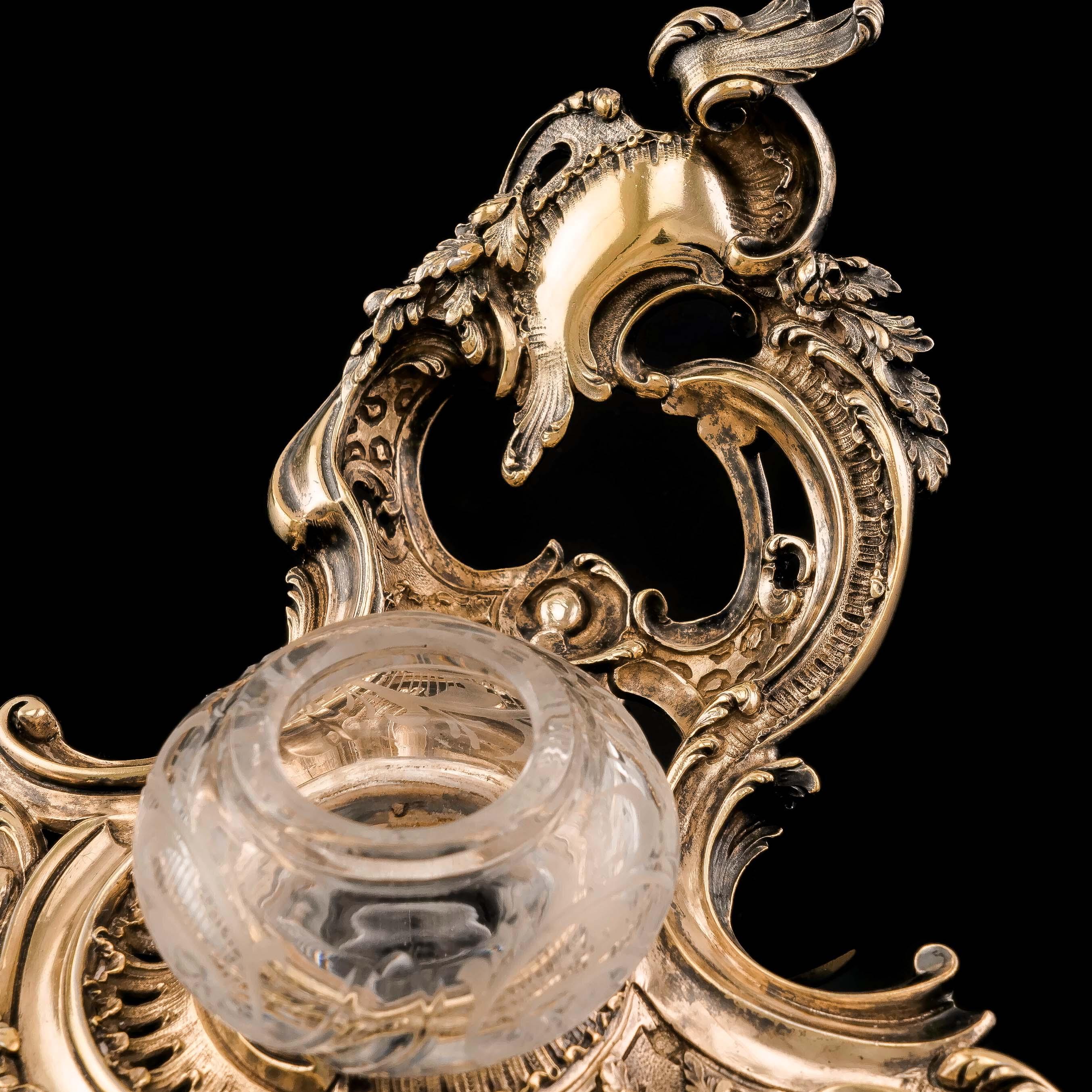 Antike Französisch massivem Silber vergoldet Rokoko-Stil Tintenfass / Stand, Emile Puiforcat im Angebot 4