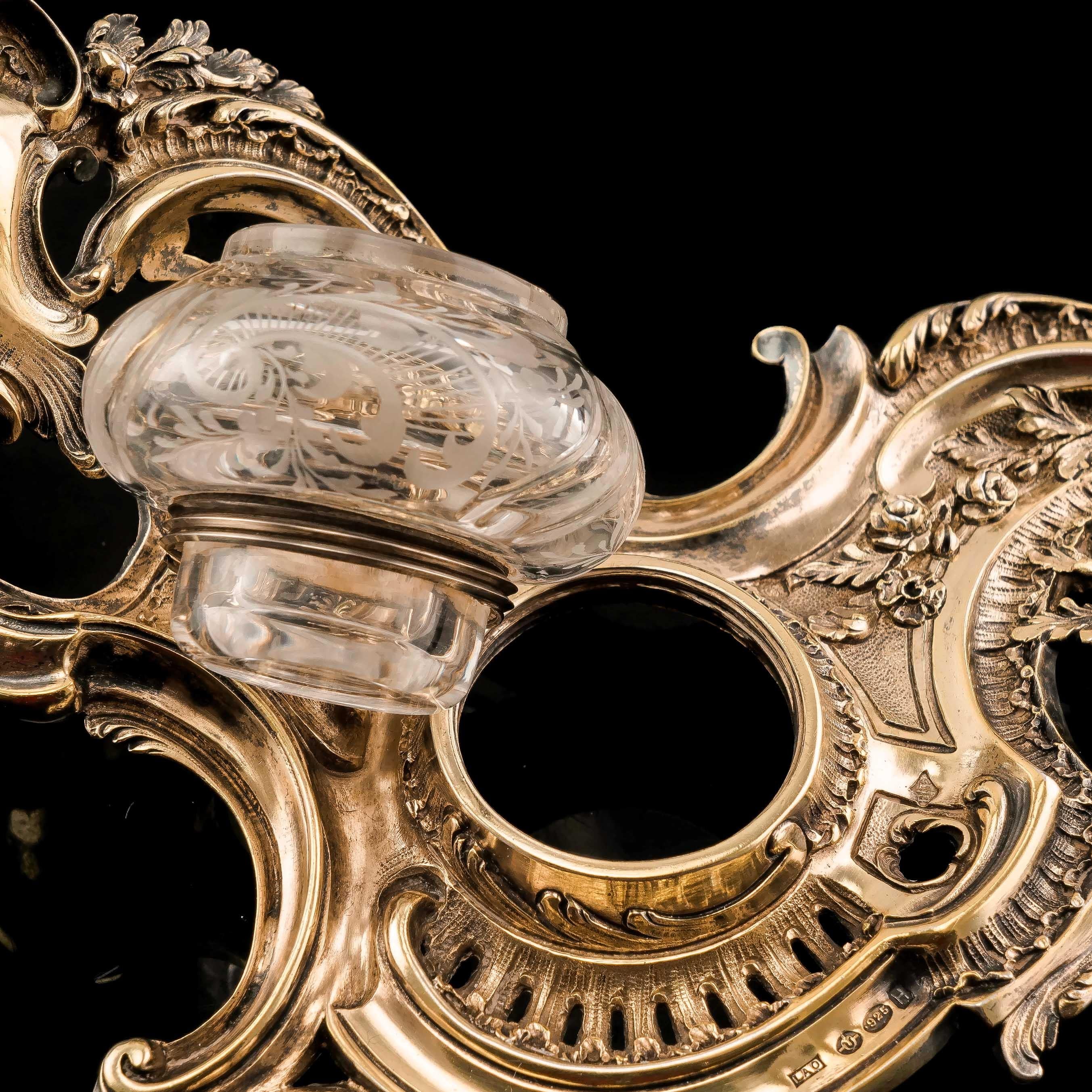 Antike Französisch massivem Silber vergoldet Rokoko-Stil Tintenfass / Stand, Emile Puiforcat im Angebot 5