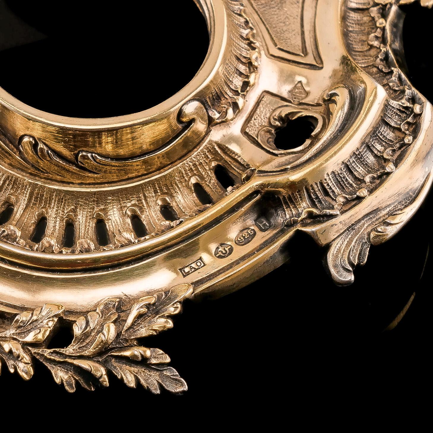 Antike Französisch massivem Silber vergoldet Rokoko-Stil Tintenfass / Stand, Emile Puiforcat im Angebot 7