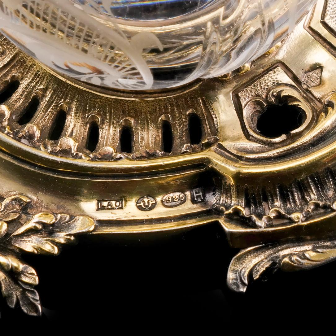 Antike Französisch massivem Silber vergoldet Rokoko-Stil Tintenfass / Stand, Emile Puiforcat im Angebot 8