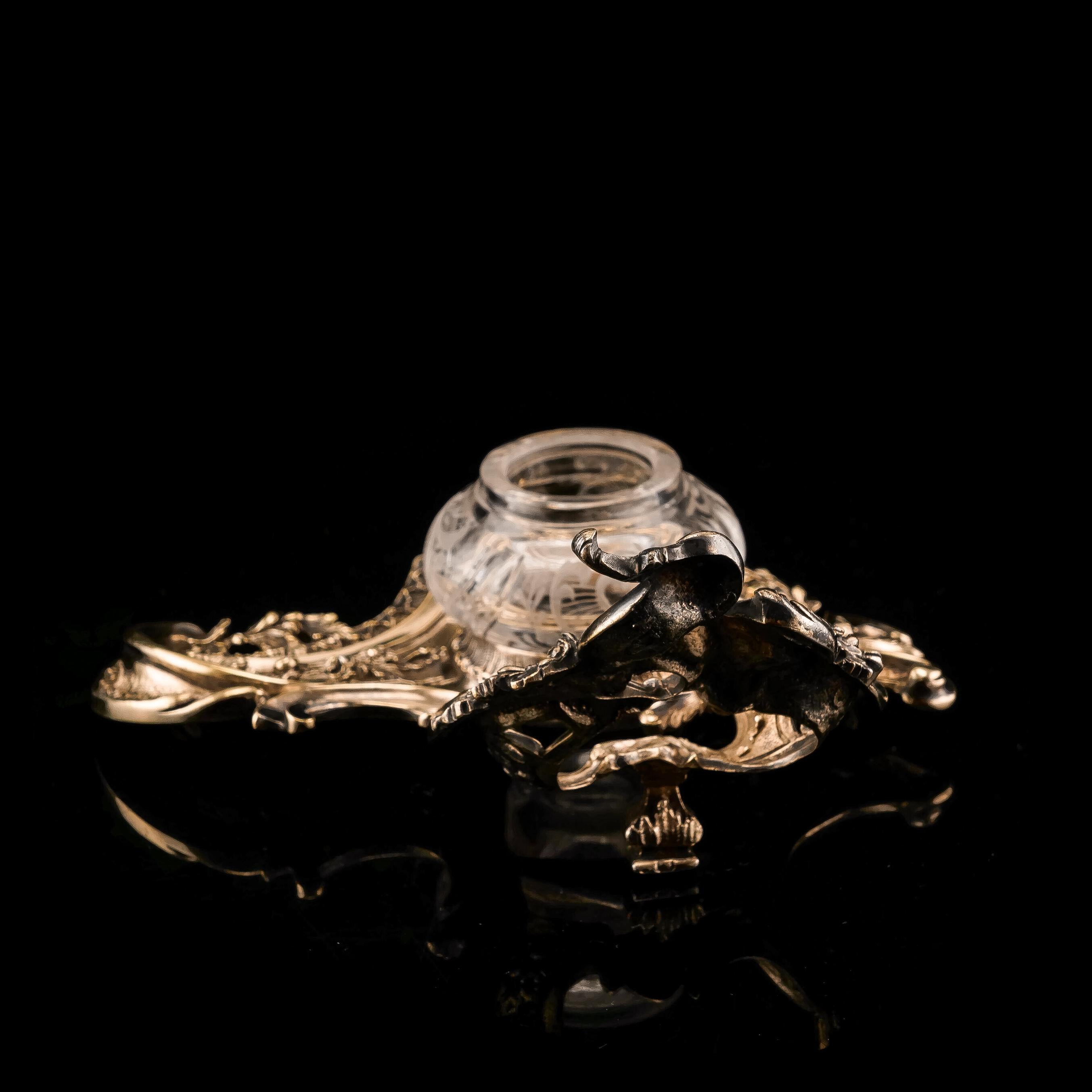 Antike Französisch massivem Silber vergoldet Rokoko-Stil Tintenfass / Stand, Emile Puiforcat im Zustand „Gut“ im Angebot in London, GB