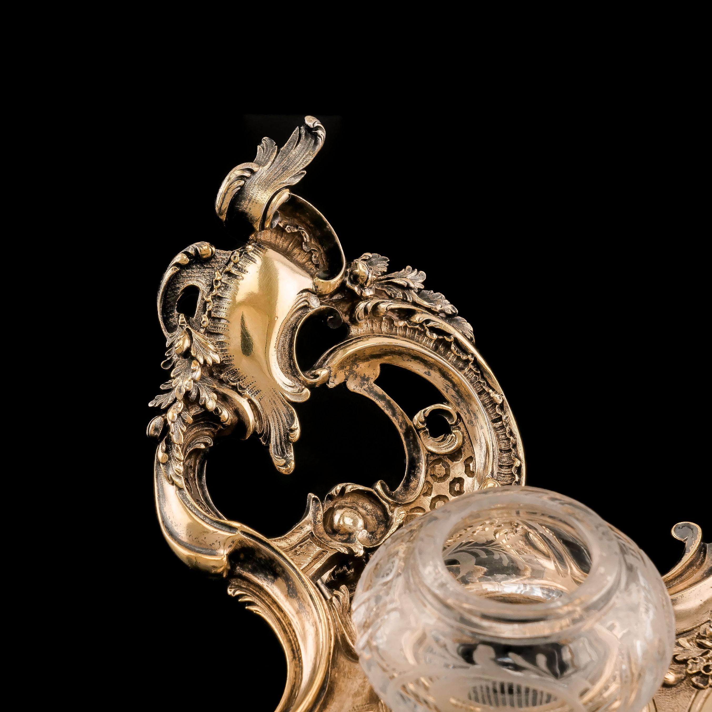 Antike Französisch massivem Silber vergoldet Rokoko-Stil Tintenfass / Stand, Emile Puiforcat im Angebot 2