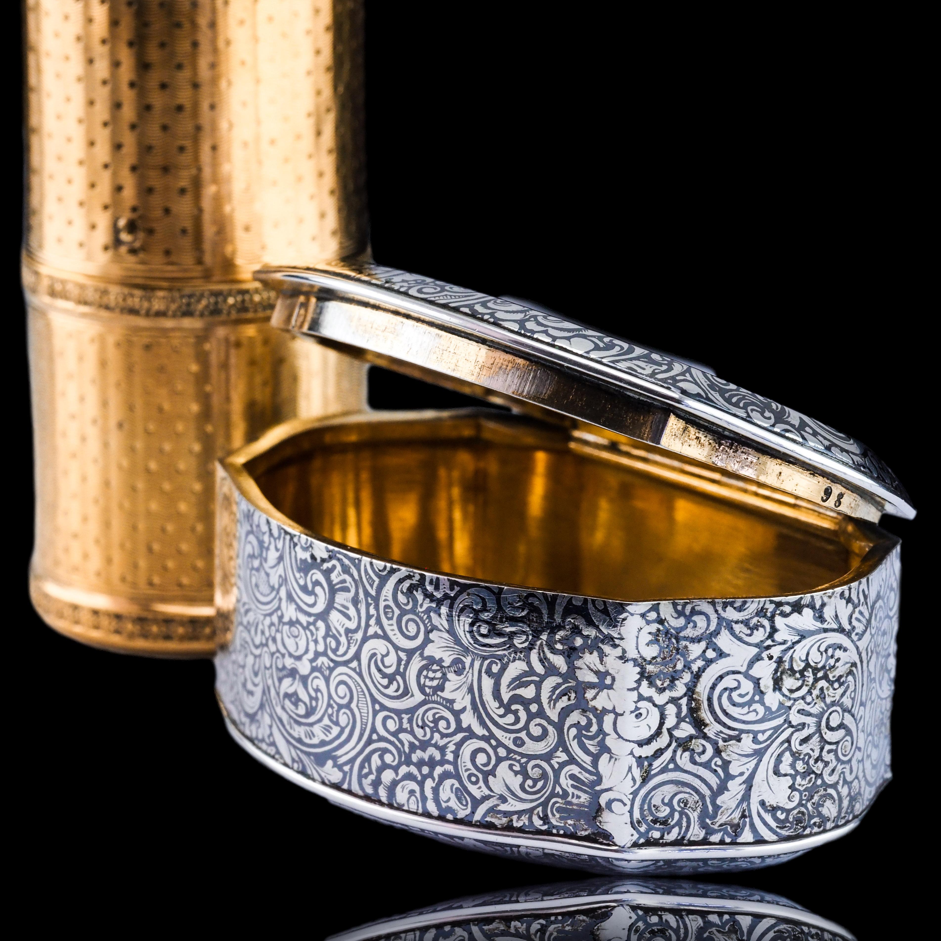 Antique French Solid Silver Niello Table Snuff Box - c.1880 For Sale 7