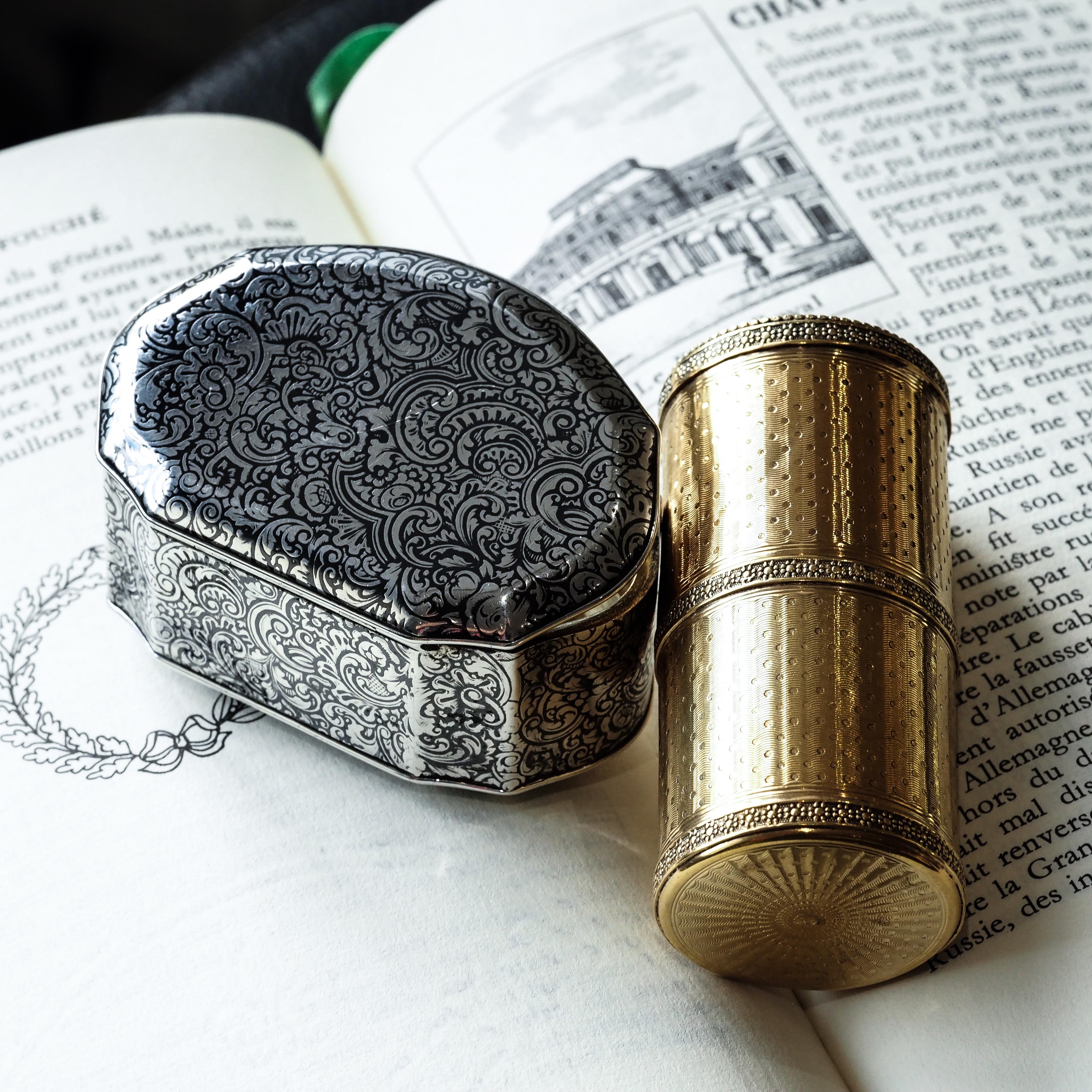 Antique French Solid Silver Niello Table Snuff Box - c.1880 For Sale 1