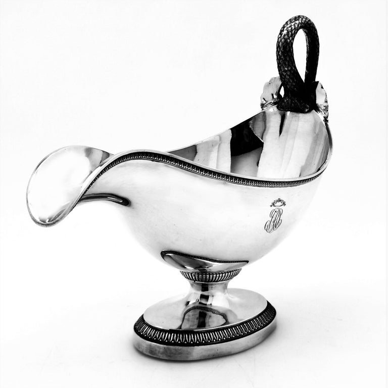 European Antique French Solid Silver Swan Sauce Boat / Gravy Jug c. 1800 For Sale