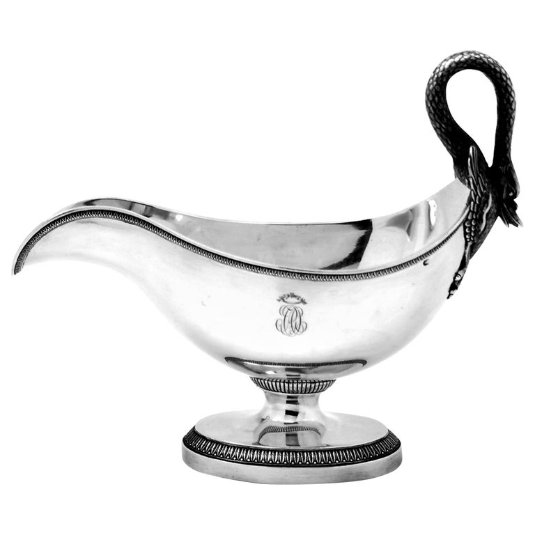 Antique French Solid Silver Swan Sauce Boat / Gravy Jug c. 1800 For Sale