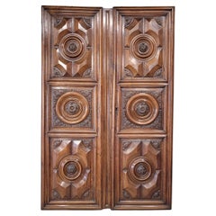 Antique French Solid Walnut Paneled and Carved Doors