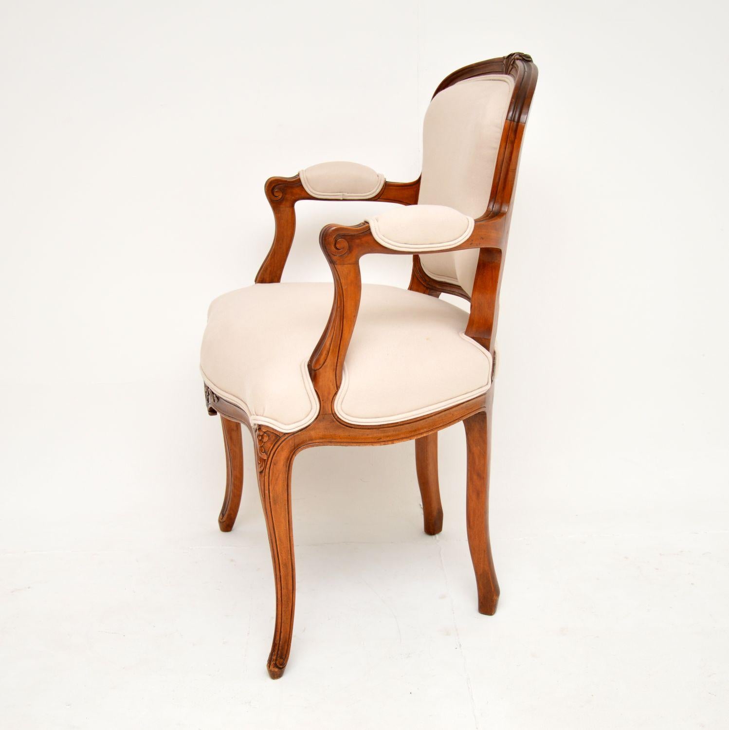 Louis XV Antique French Solid Walnut Salon Armchair