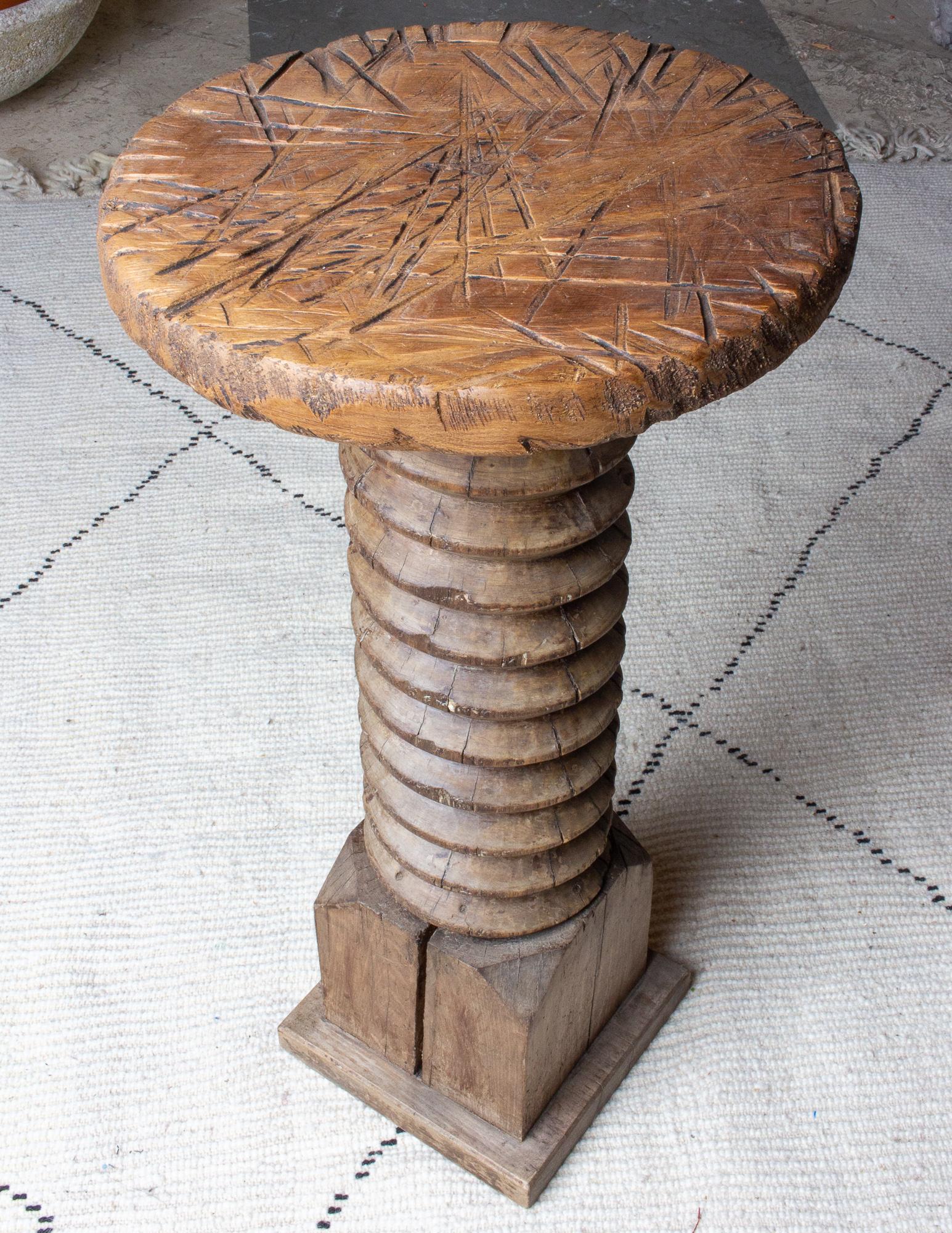 Oak Antique French Solid Wood Tourniquet Pedestal Table