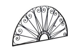 Antique French Spanish Wrought Iron Arched Architectural Palladium Transom 59"