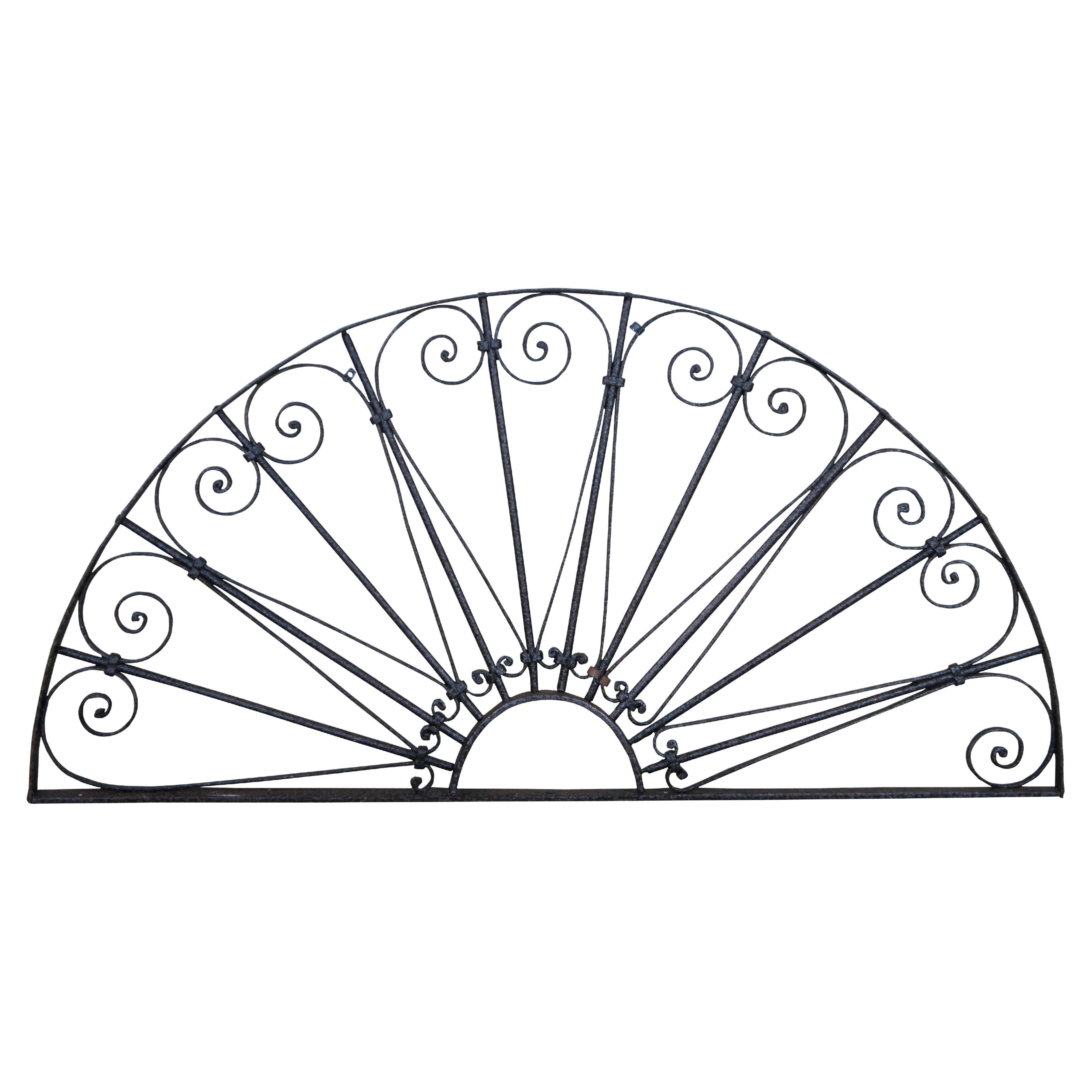 Antique French Spanish Wrought Iron Arched Architectural Palladium Transom 59" in vendita