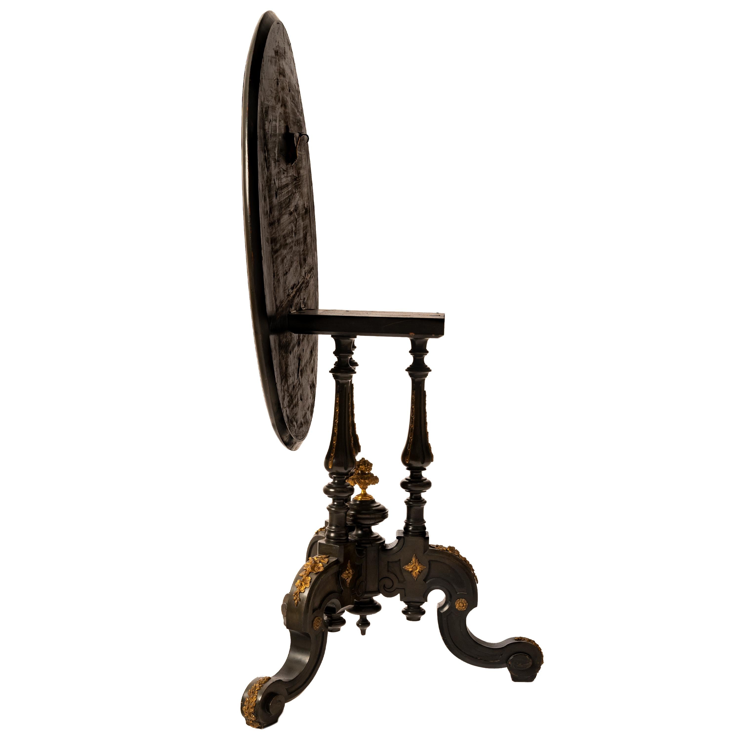 Antique French Specimen Wood Louis XV Marquetry Ormolu Round Tilt-Top Table 1870 in vendita 2
