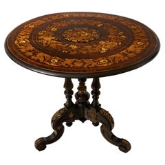 Antiker französischer Louis XV.-Tisch mit runder Klappplatte aus Holz mit Intarsien aus Goldbronze, 1870