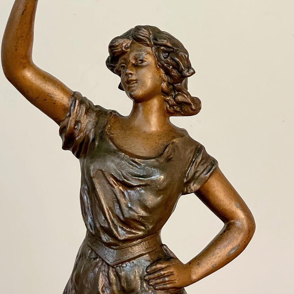 Antique French Spelter Statue of Maiden by Rullony For Sale 3