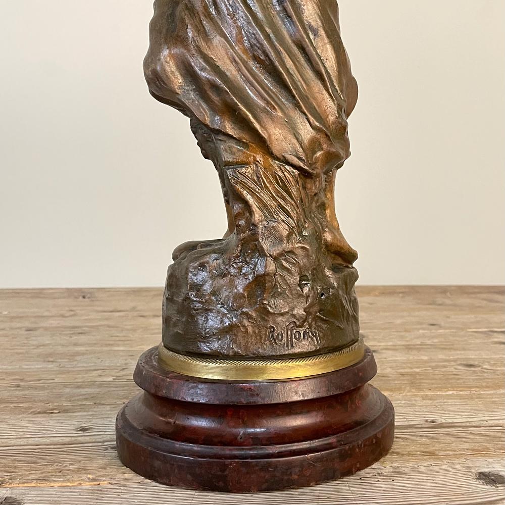 Antique French Spelter Statue of Maiden by Rullony In Good Condition For Sale In Dallas, TX