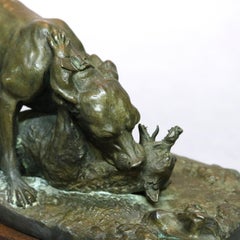 Antique French Sporting Dog & Fox Bronze Sculpture, Circa 1890