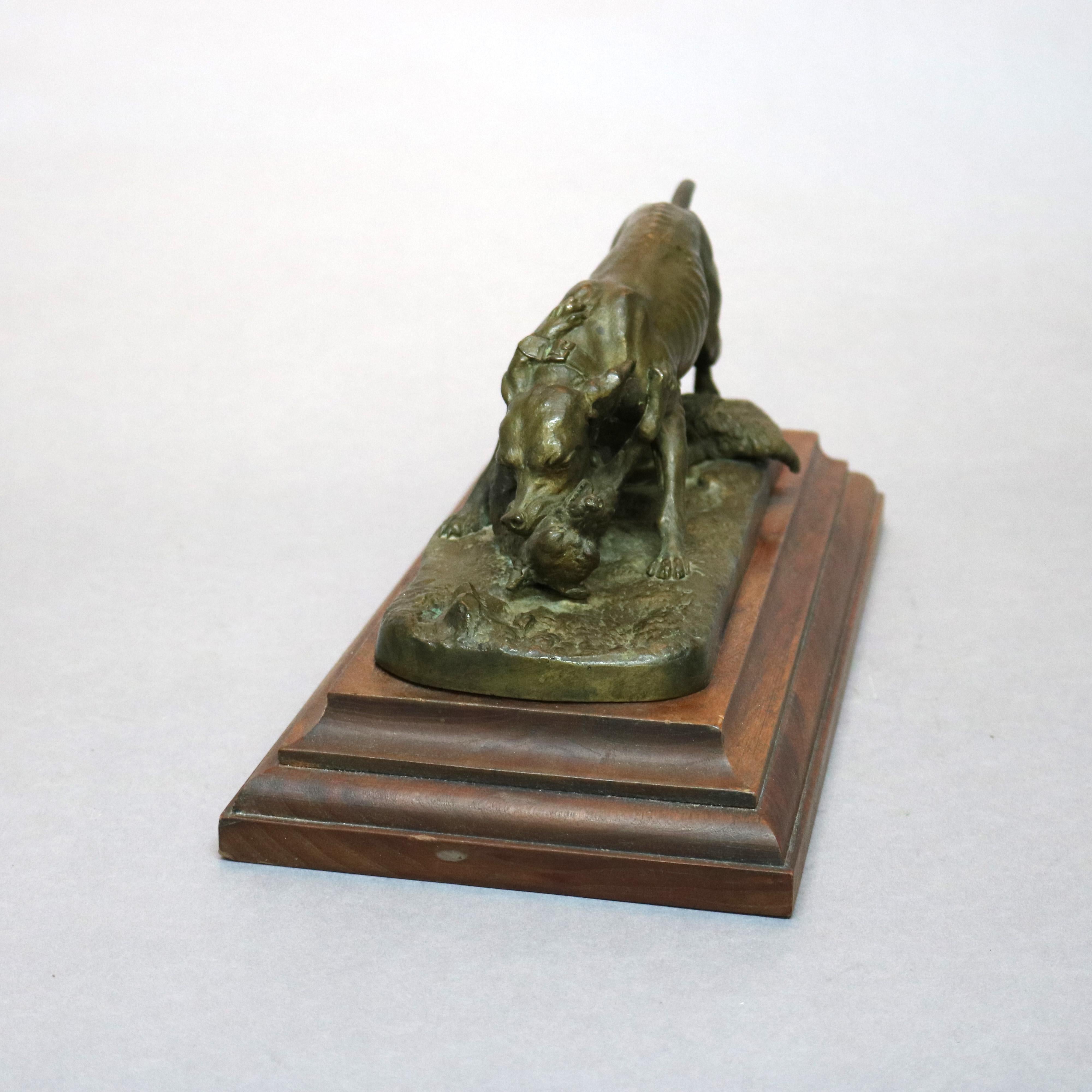 19th Century Antique French Sporting Dog & Fox Bronze Sculpture, Circa 1890