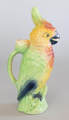 Antique French Saint Clement Majolica Parrot Absinthe Pitcher Decanter
