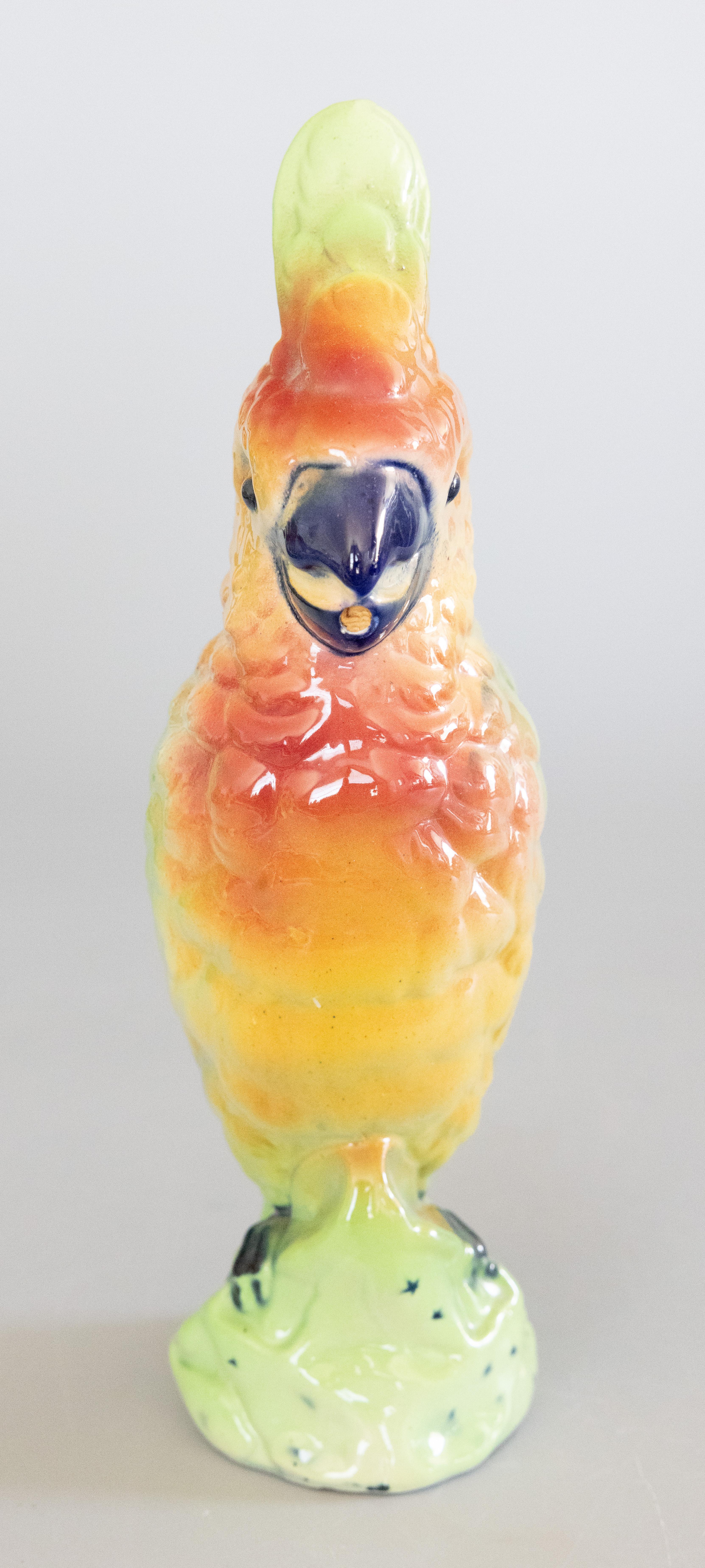 Early 20th Century Antique French Saint Clement Majolica Parrot Absinthe Pitcher Decanter For Sale