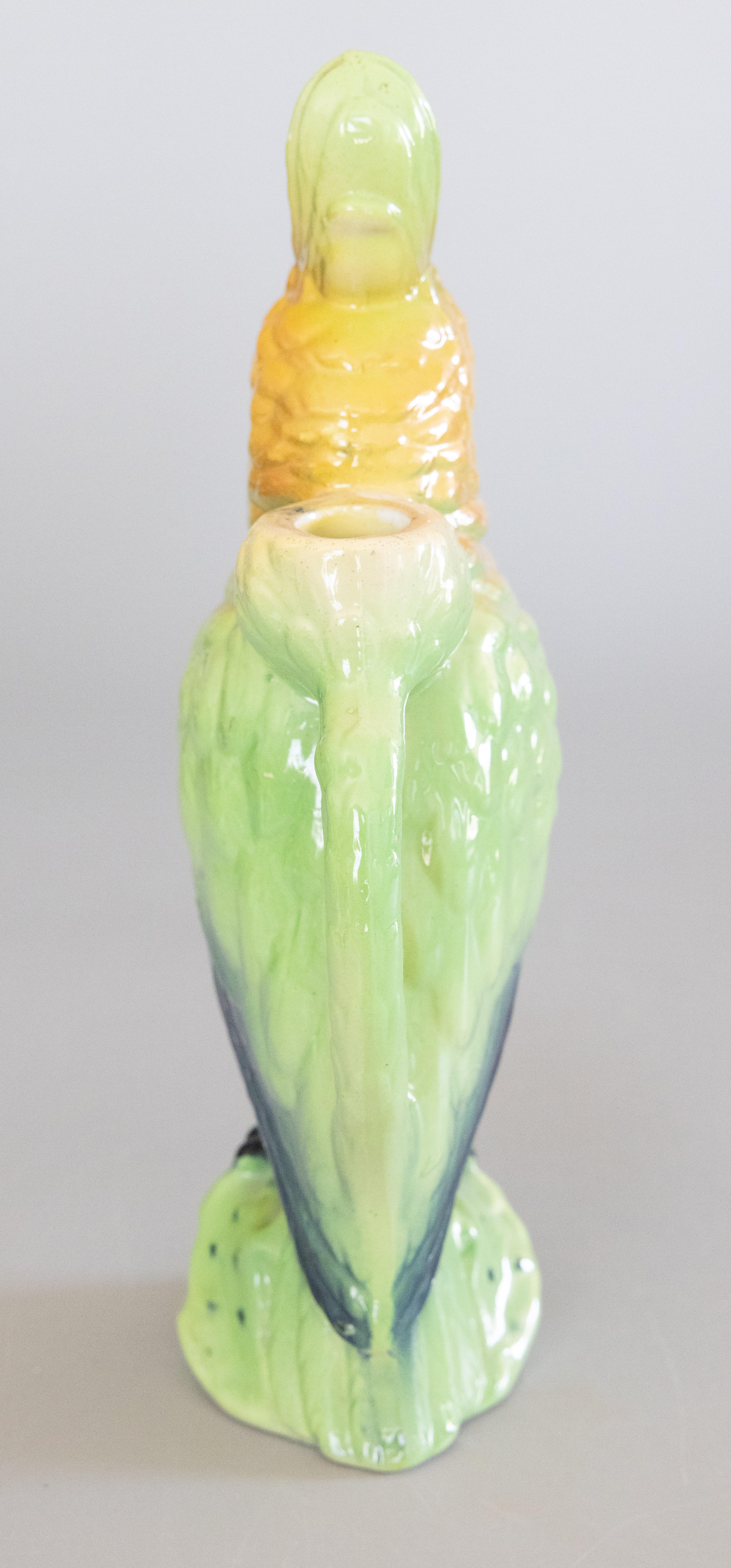 Ceramic Antique French Saint Clement Majolica Parrot Absinthe Pitcher Decanter For Sale