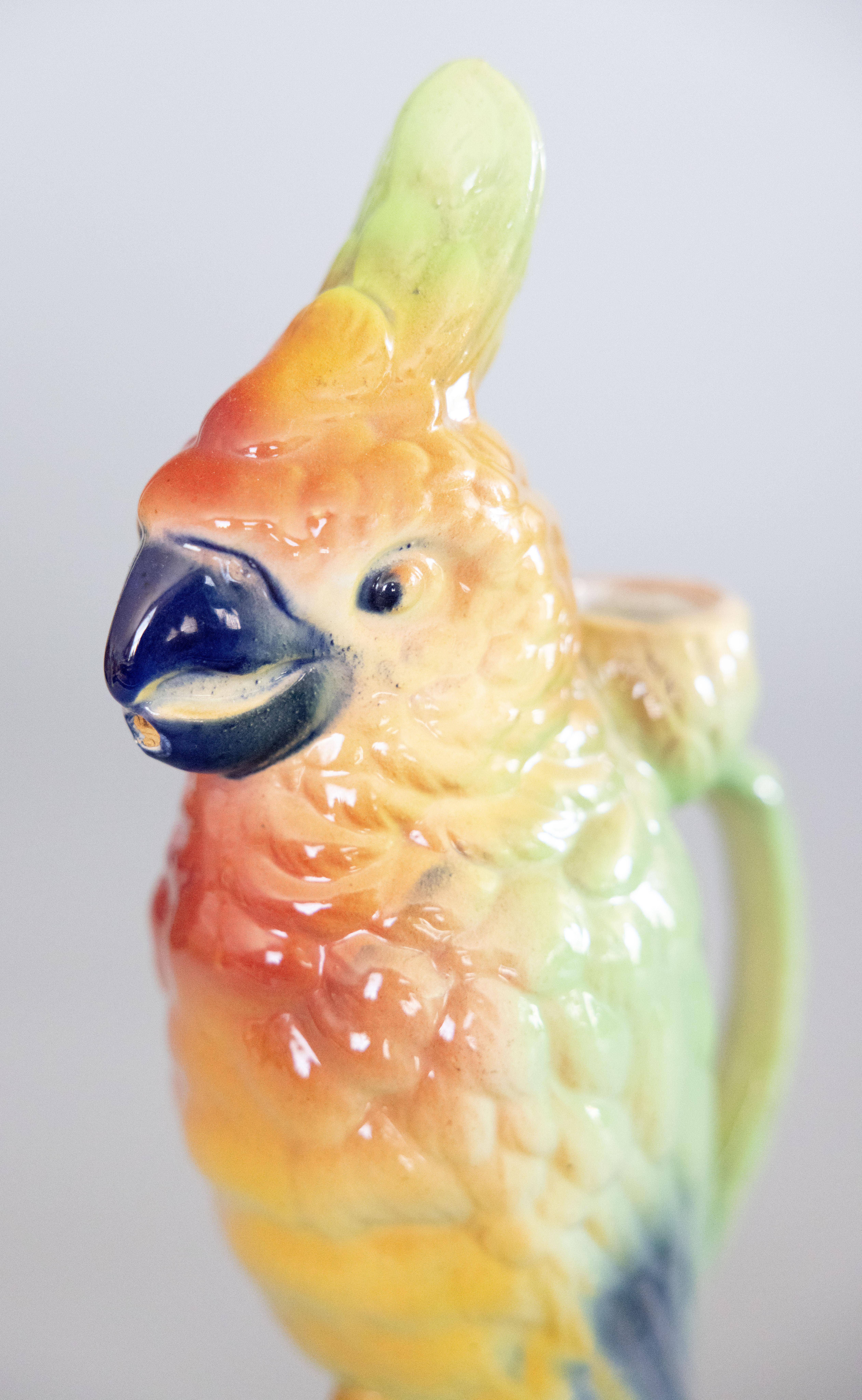 Antique French Saint Clement Majolica Parrot Absinthe Pitcher Decanter For Sale 2