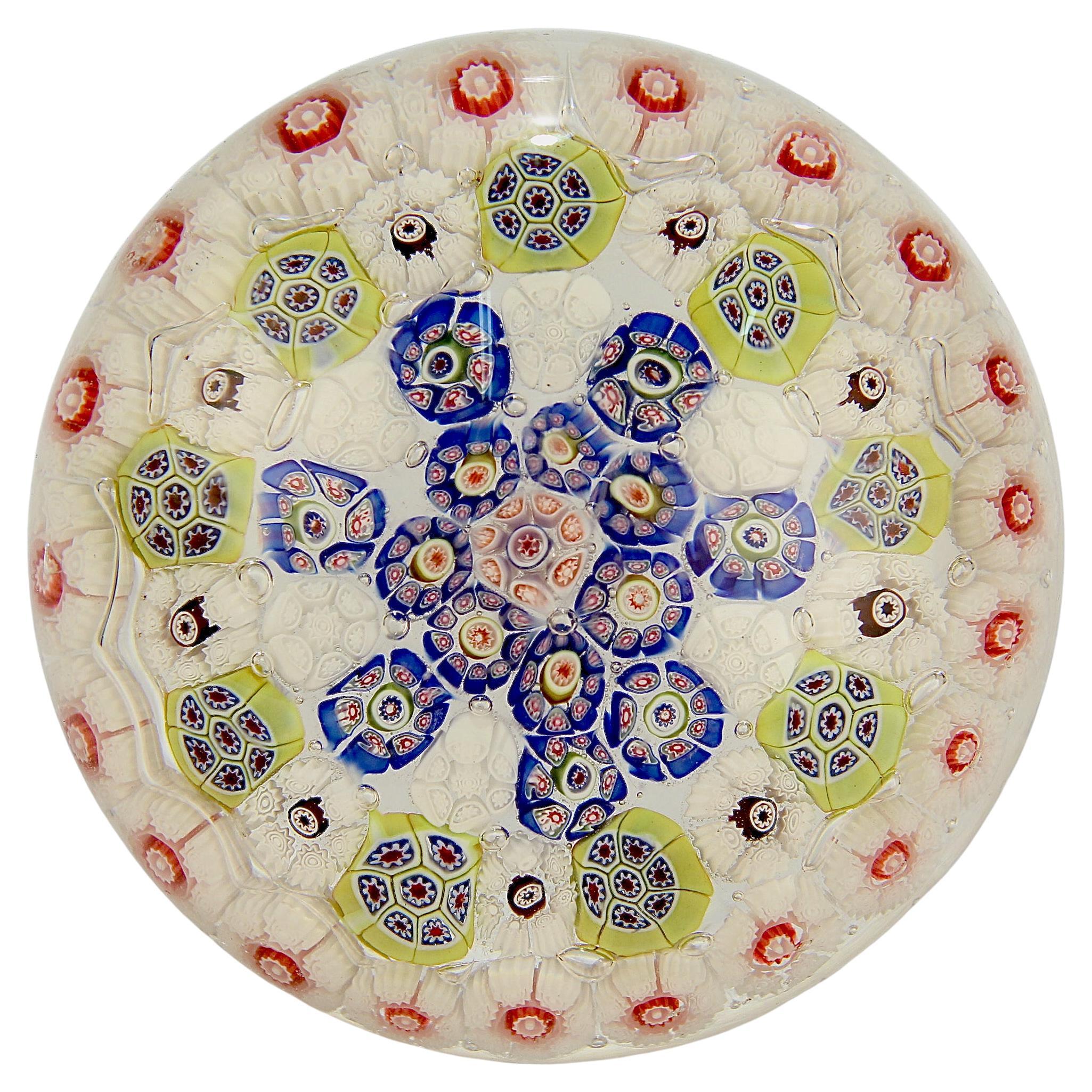Antique French St. Louis or Baccarat Concentric Millefiori Glass Paperweight 