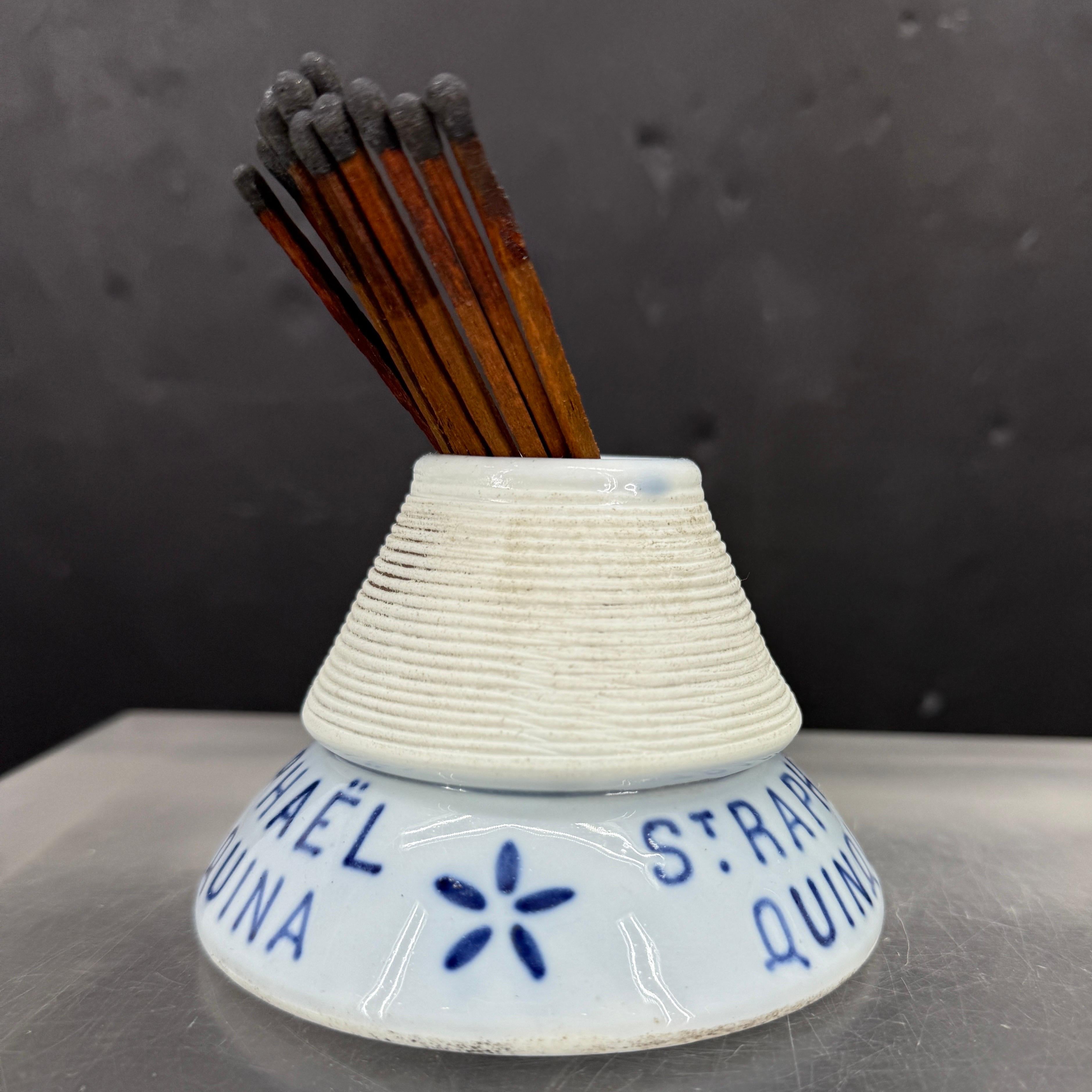 Ceramic Antique French ST. RAPHAEL QUINQUINA Match Holder With Striker For Sale