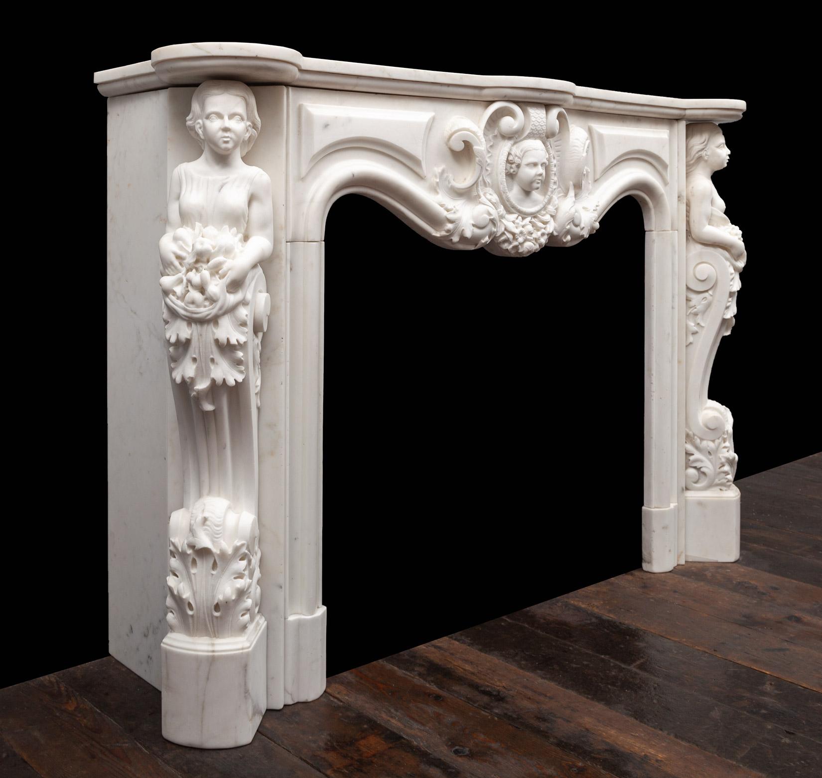 19th Century Antique French Statuary Carrara Marble Mantel For Sale