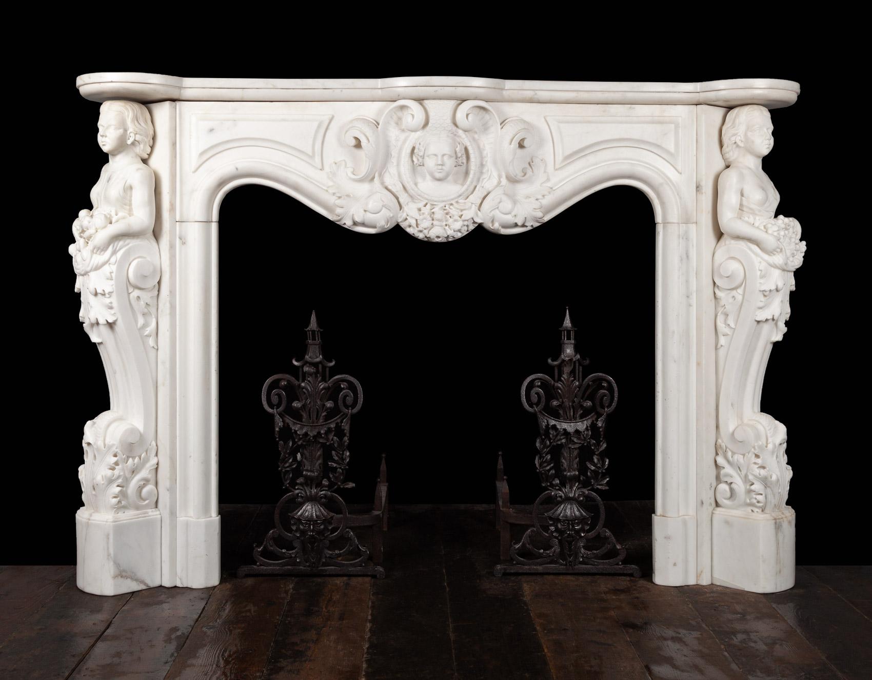 Antique French Statuary Carrara Marble Mantel For Sale 1