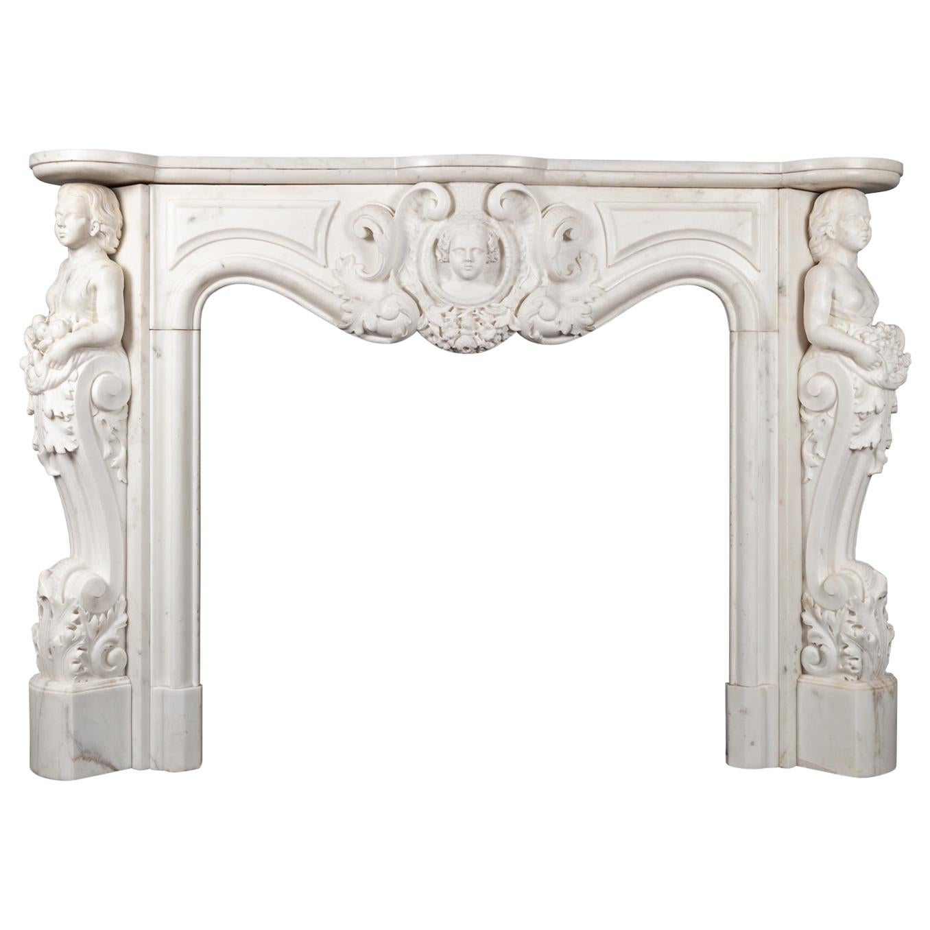 Antique French Statuary Carrara Marble Mantel For Sale