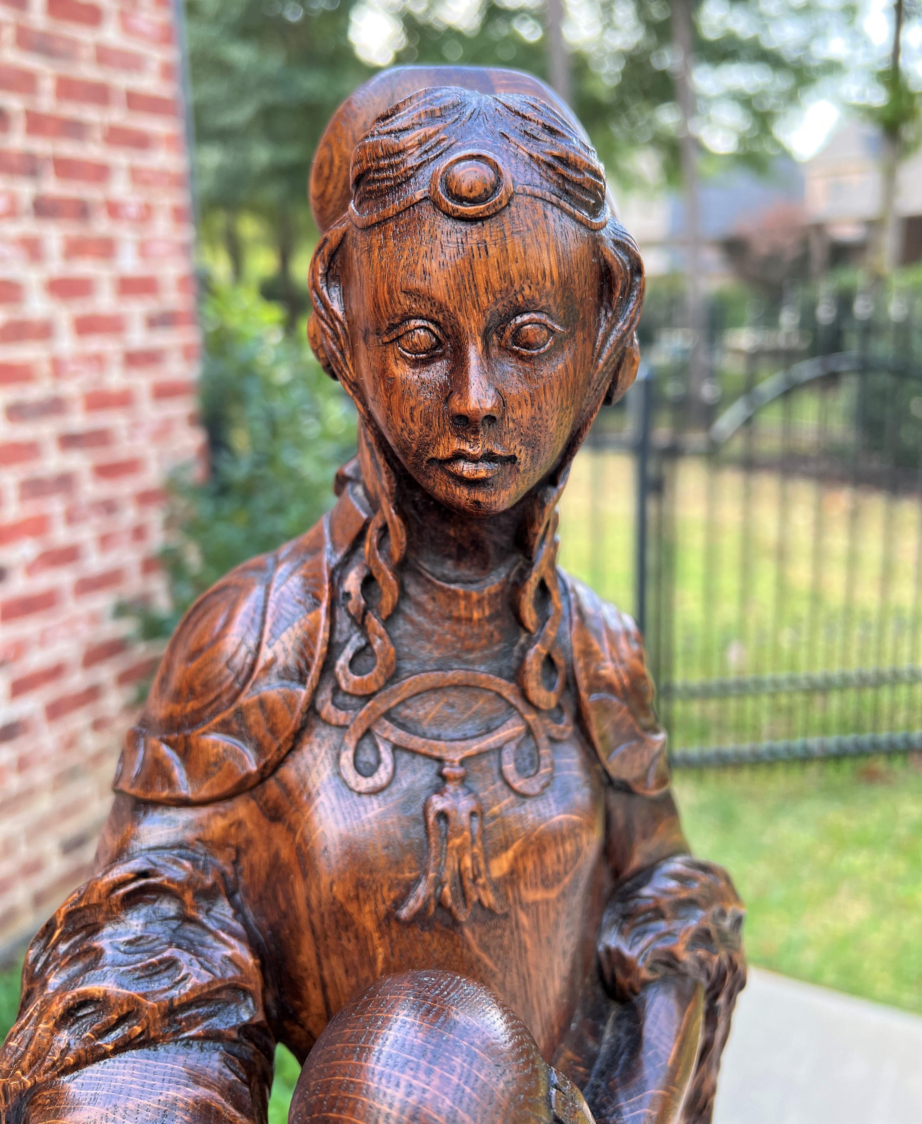 Antique French Statue Figure Sculpture Lady Woman Holding Orb Carved