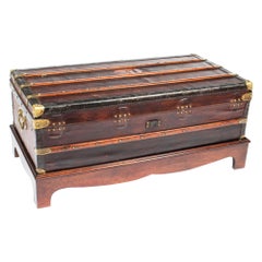Antique French Steamer Trunk / Coffee Table by Au Départ, 19th Century