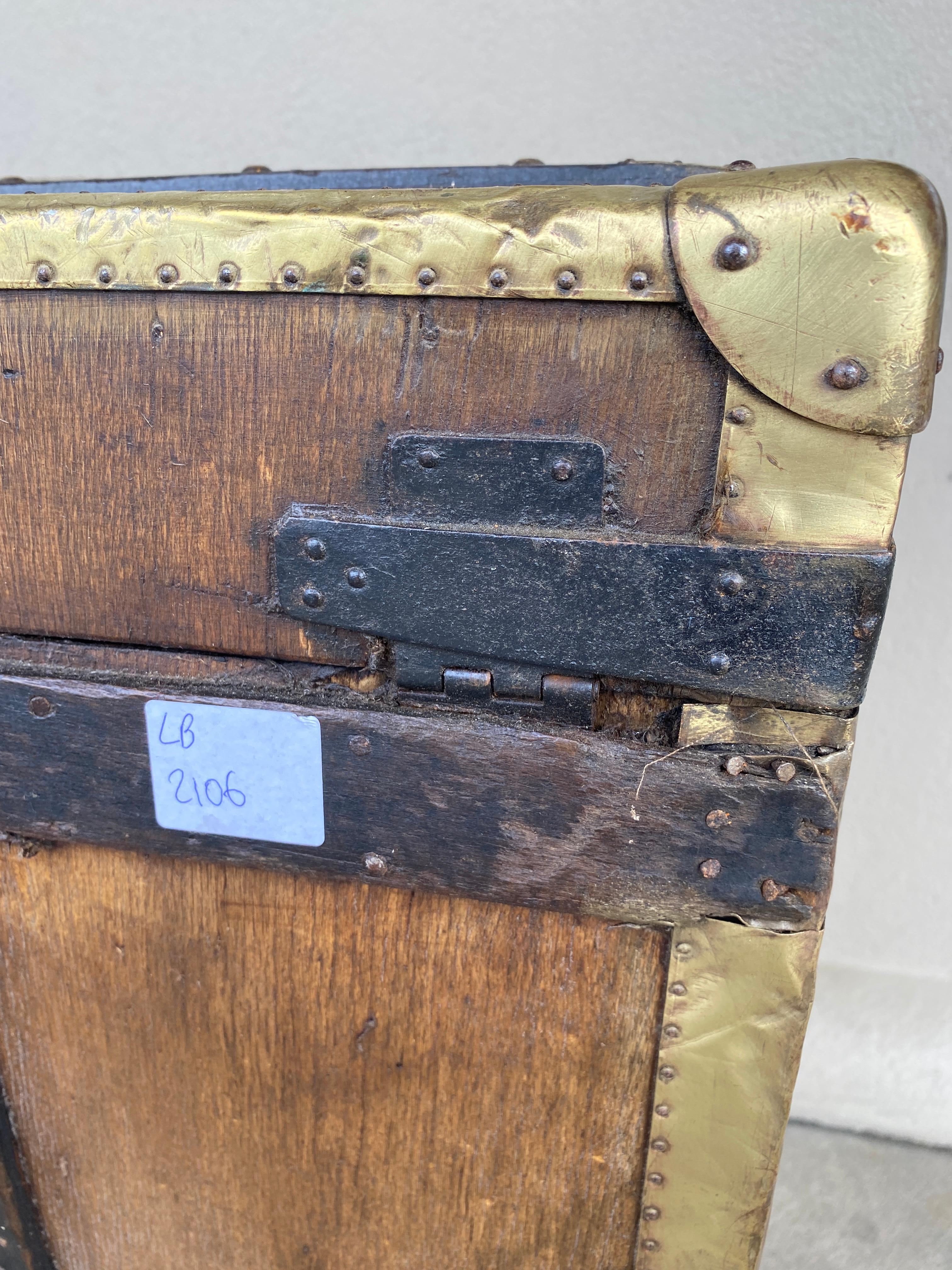 Antique French Steamer Trunk with Brass Hardware & London Bridge Label 5