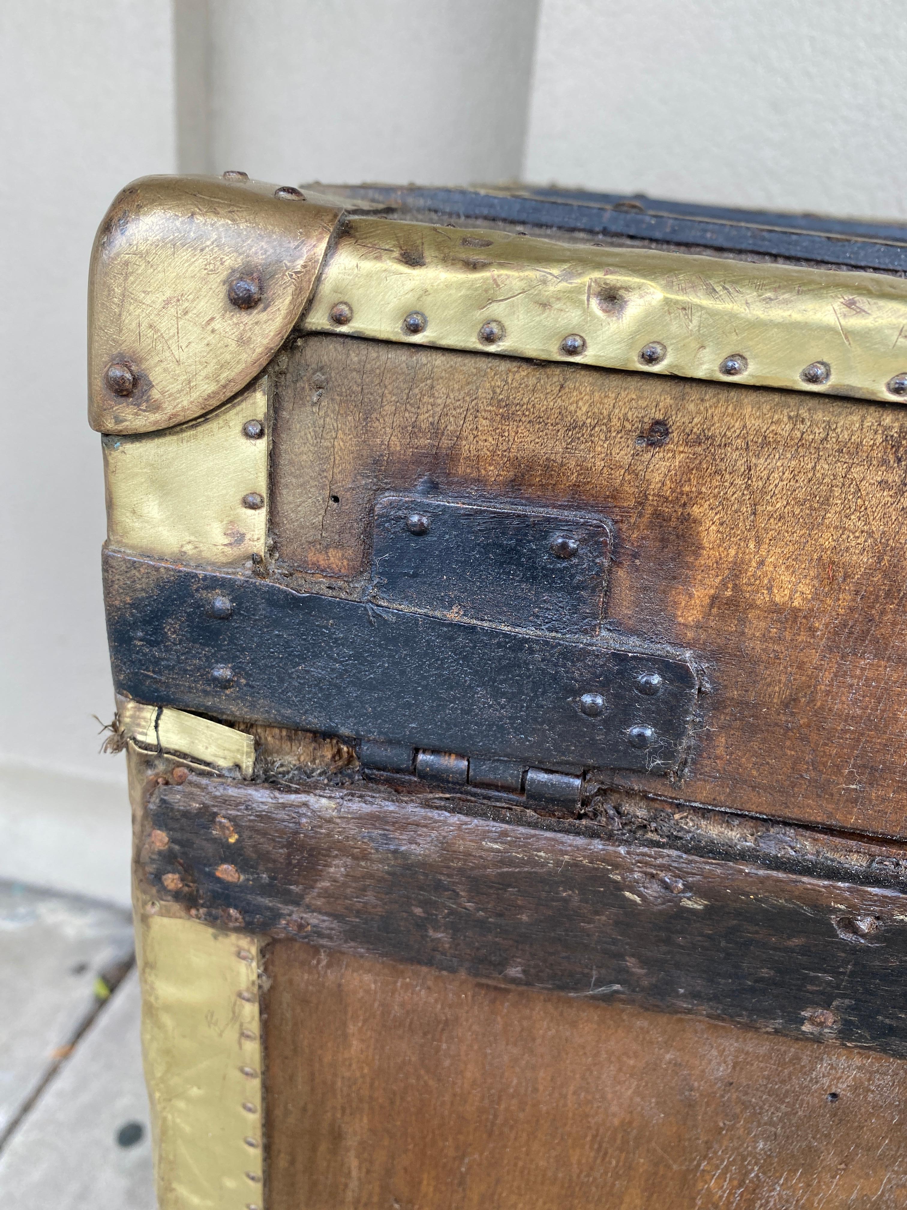 Antique French Steamer Trunk with Brass Hardware & London Bridge Label 6