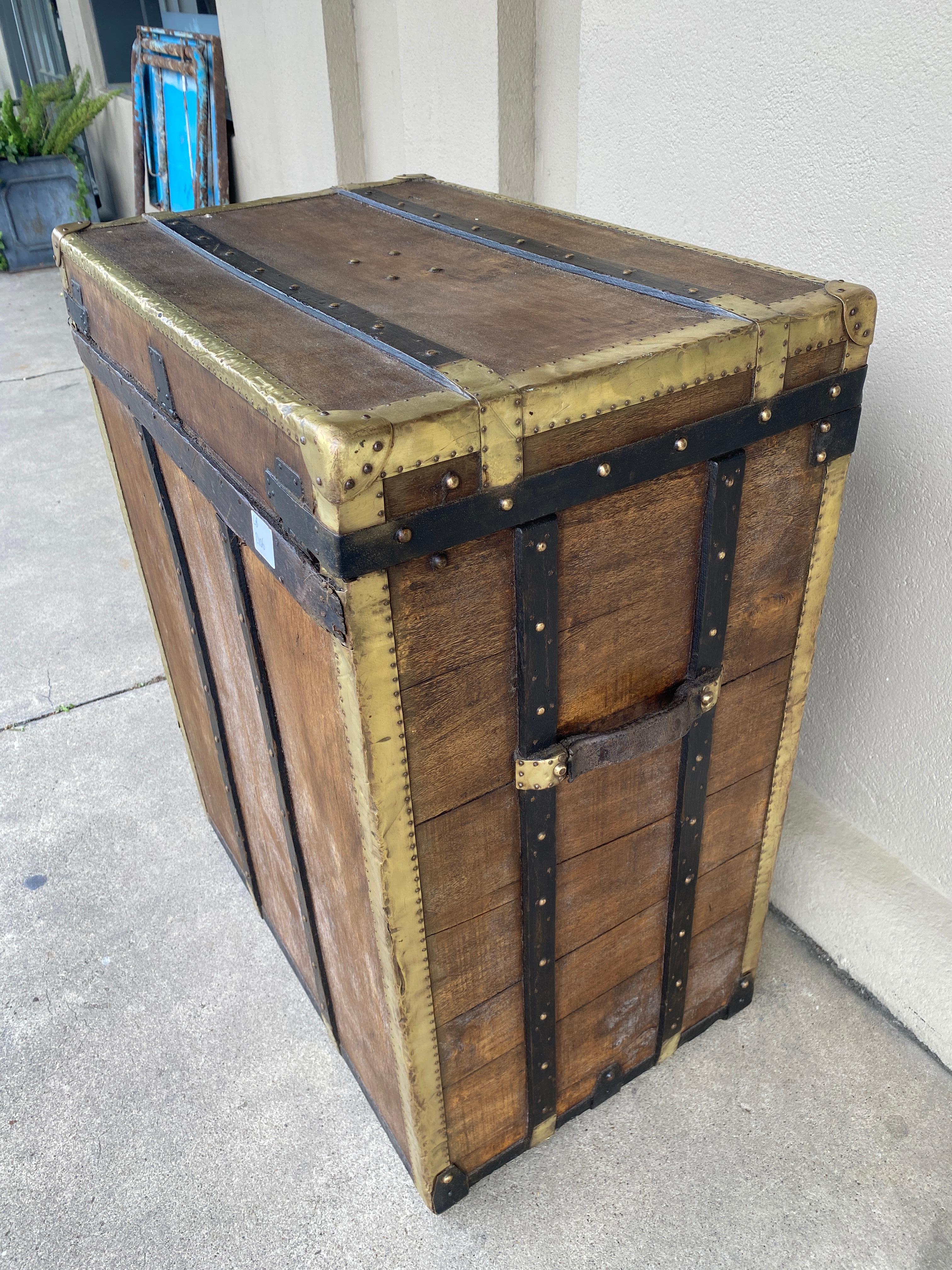 Antique French Steamer Trunk with Brass Hardware & London Bridge Label 7