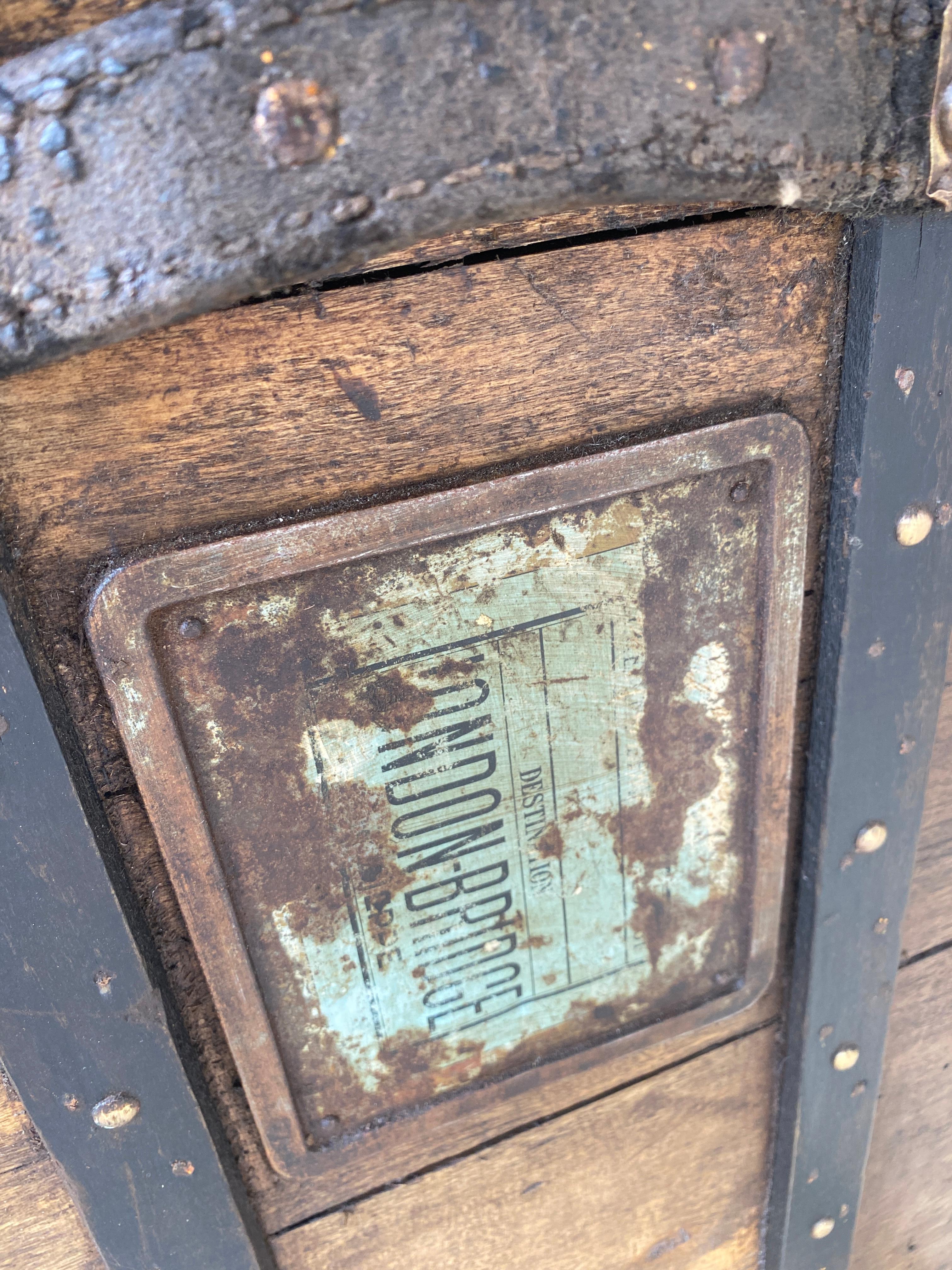 19th Century Antique French Steamer Trunk with Brass Hardware & London Bridge Label