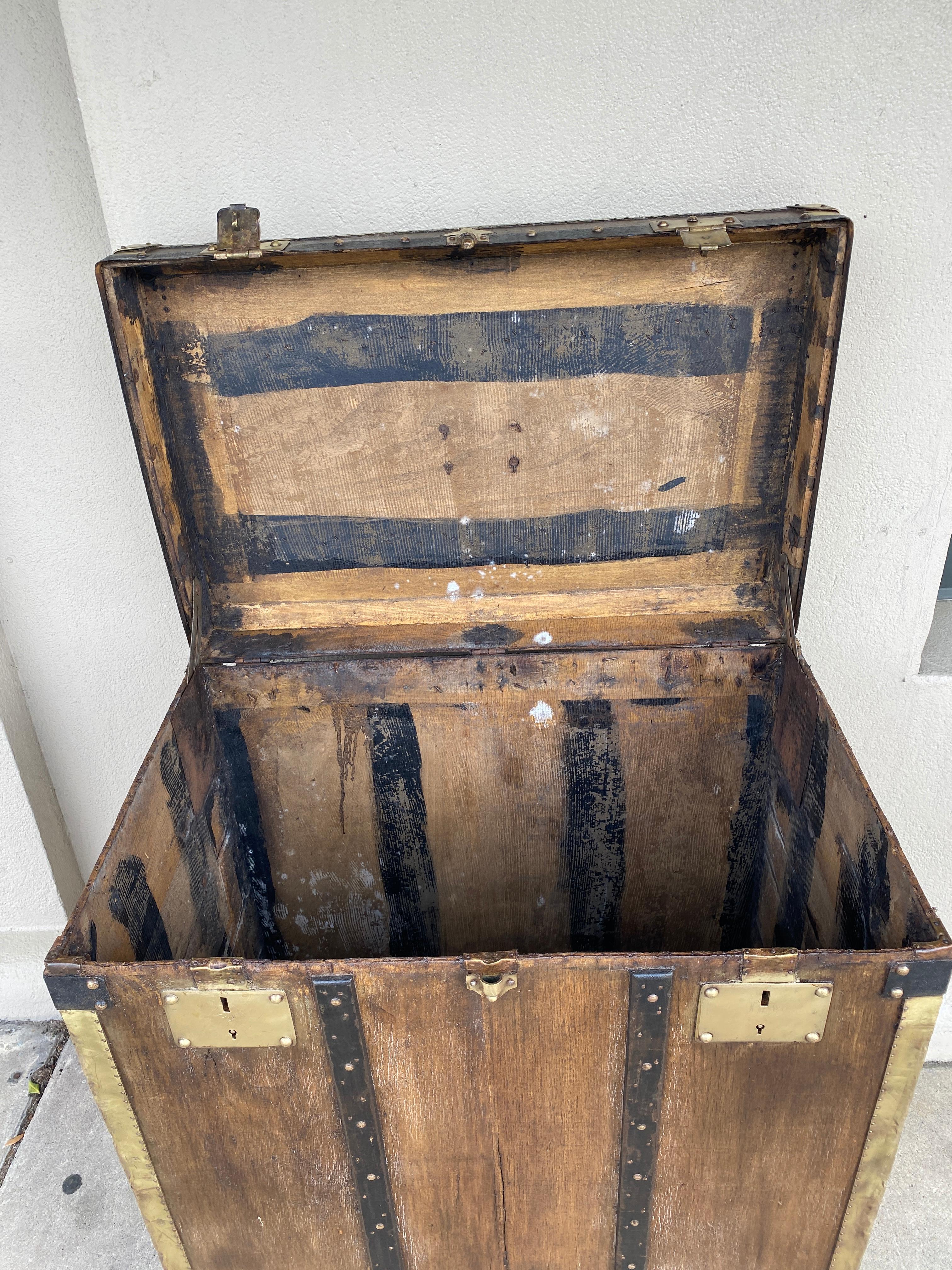 Antique French Steamer Trunk with Brass Hardware & London Bridge Label 2