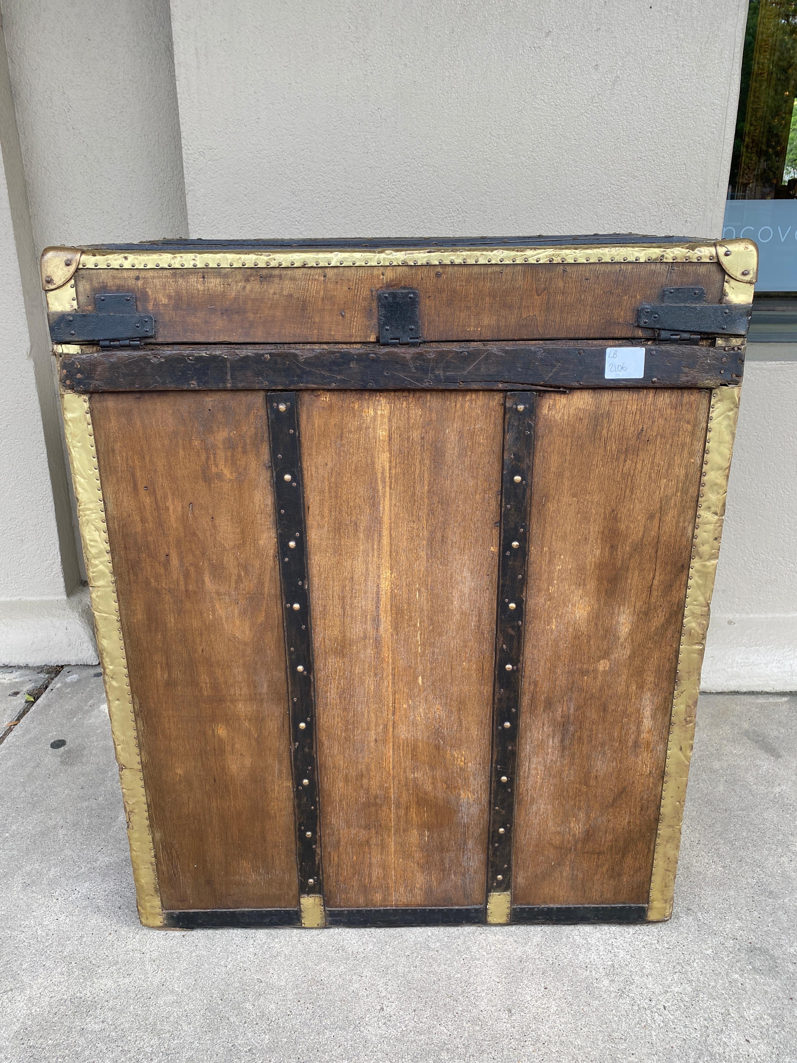 Antique French Steamer Trunk with Brass Hardware & London Bridge Label 4