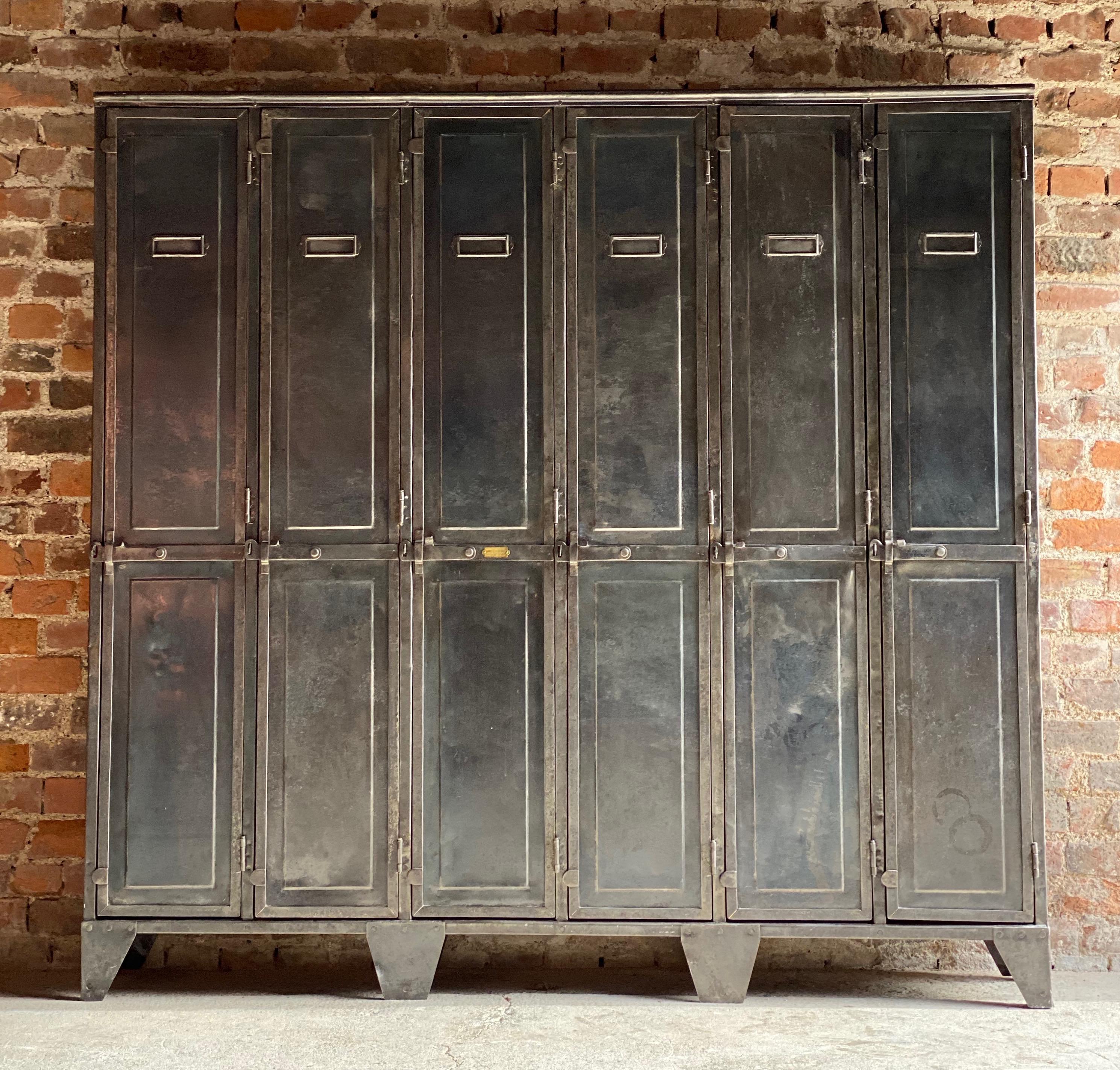 Antique French steel school lockers Laugel & Renouard St Die Vosges, circa 1890

Exceptional antique French steel school lockers by Laugel & Renouard St Die Vosges France, circa 1890, The bank of six door lockers, each door with closing latch and