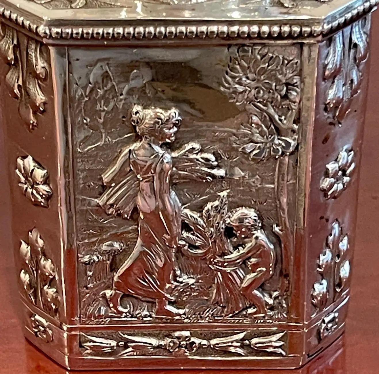 Antique French Sterling Neoclassical 'Four Seasons' Tea Caddy For Sale 3