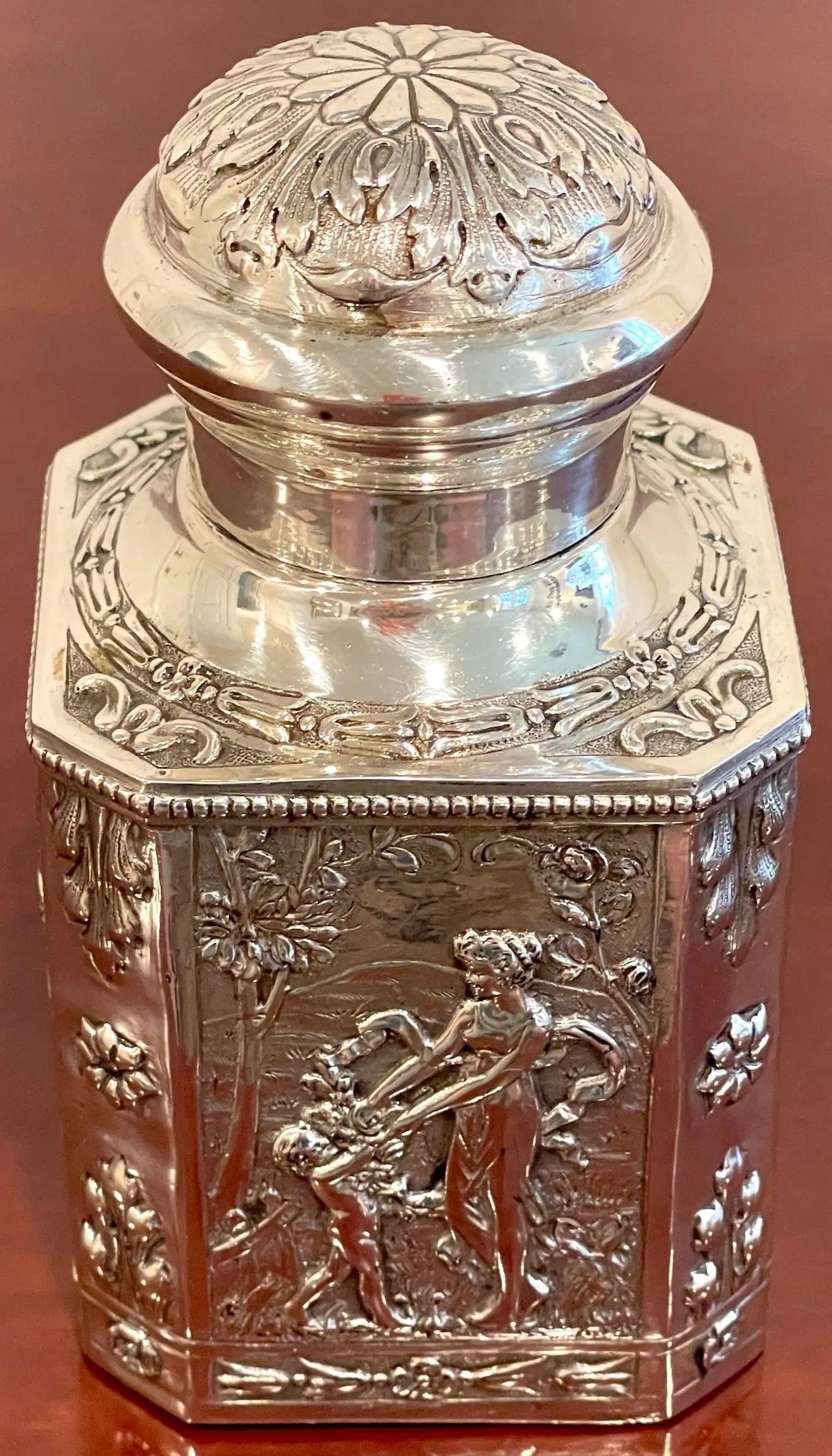 Antique French Sterling Neoclassical 'Four Seasons' Tea Caddy For Sale 4